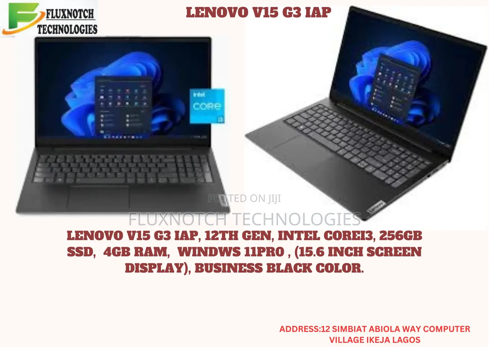 New Laptop Lenovo V15 4GB Intel Core i3 SSD 256GB