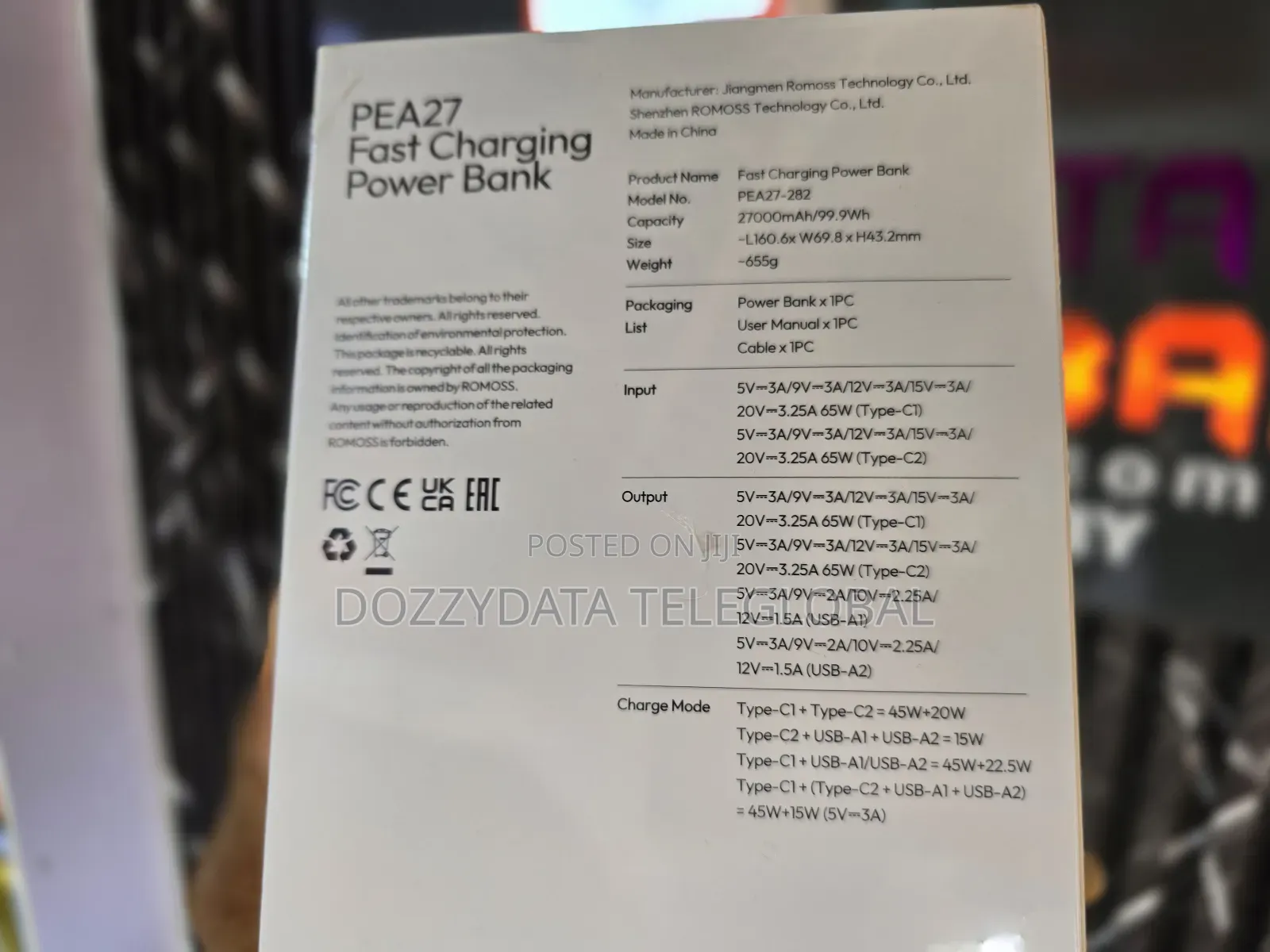 Romoss 27000mah 65w Pea27 Fast Charging Powerbank