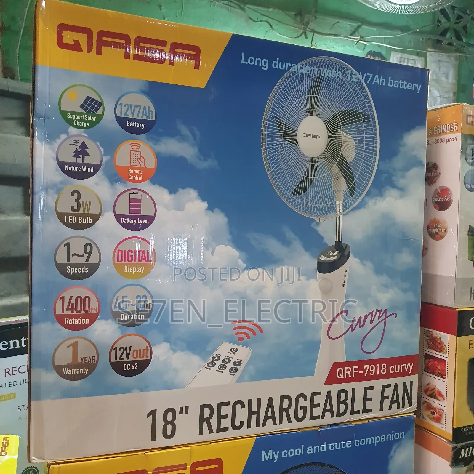 Qasa Rechargeable Standing Fan Curvy Edition.