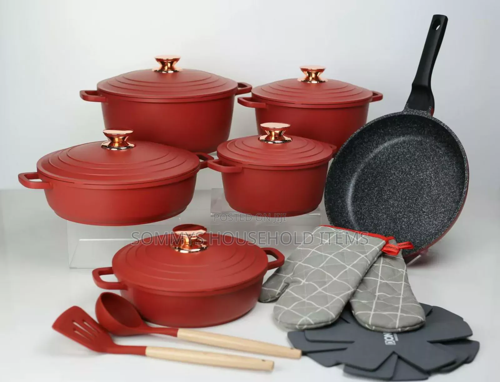 Donnor 18pcs Cast Iron Cookware Pot Set Red Colour