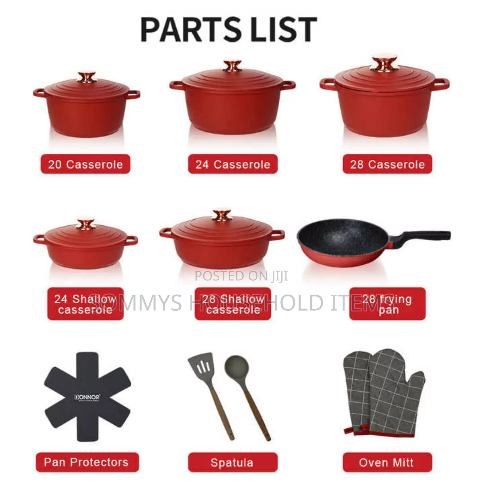 Donnor 18pcs Cast Iron Cookware Pot Set Red Colour