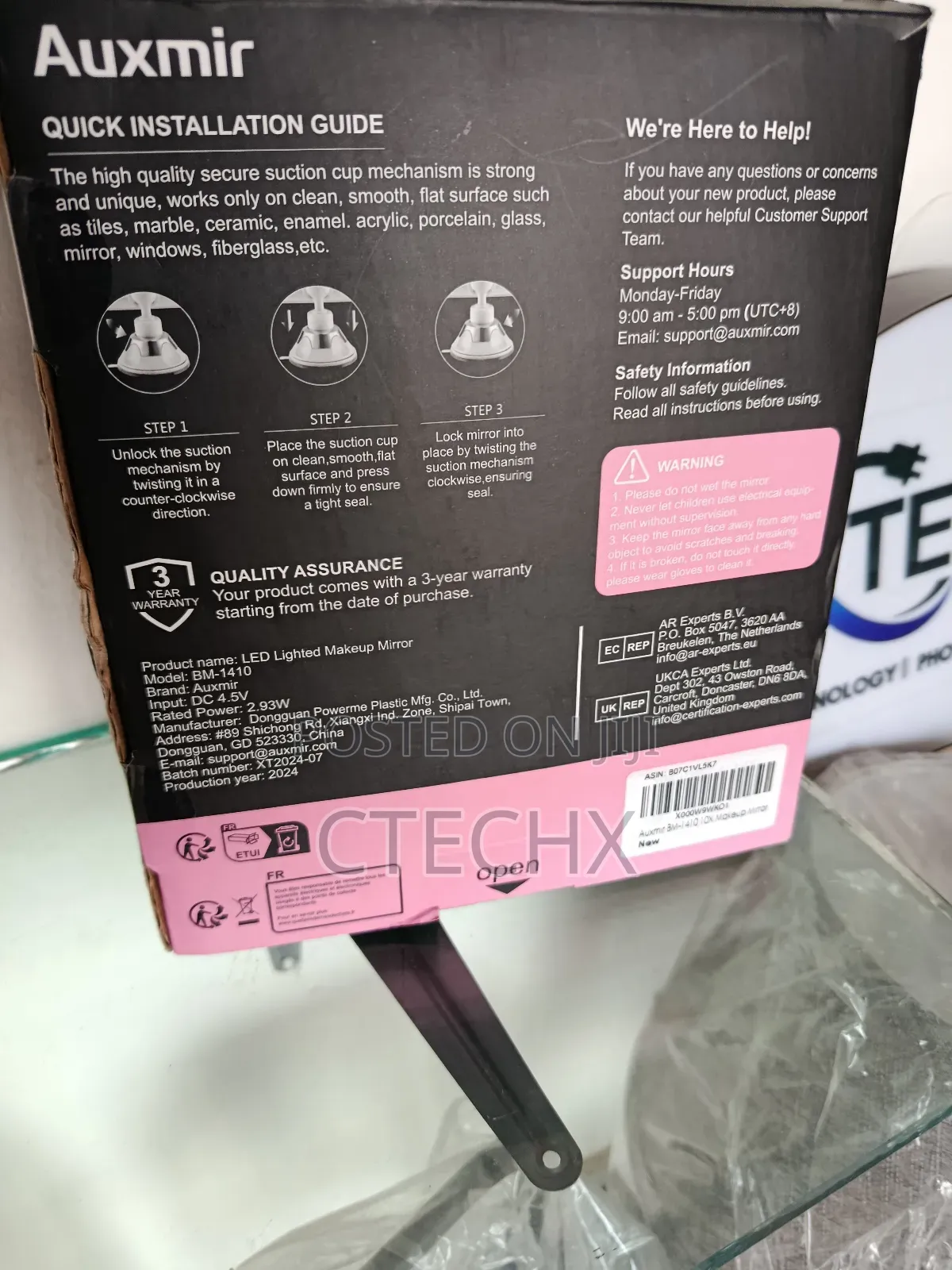 Auxmir 10x Magnifying Mirror With Light. 360° Rotation