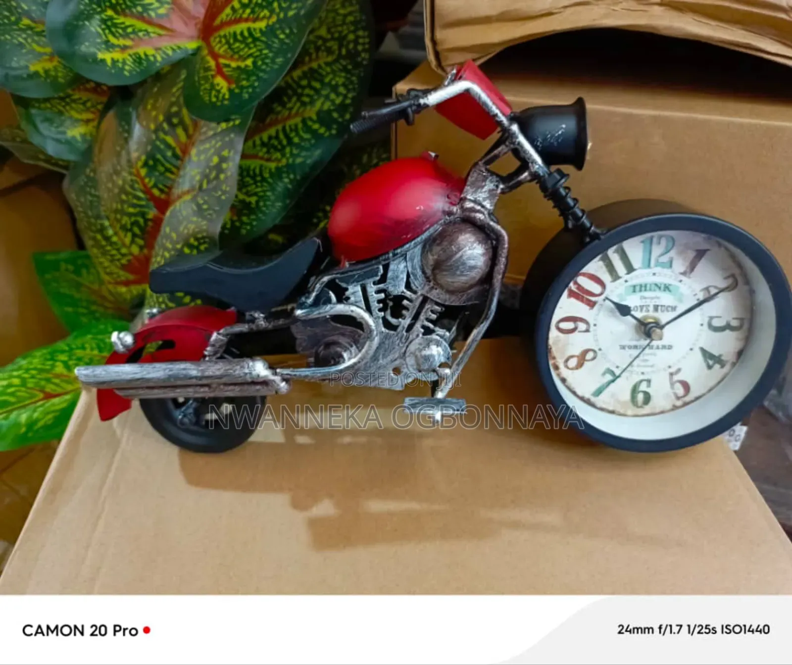 Creative Motorcycle Model With Clock Iron Art Metal Ornament