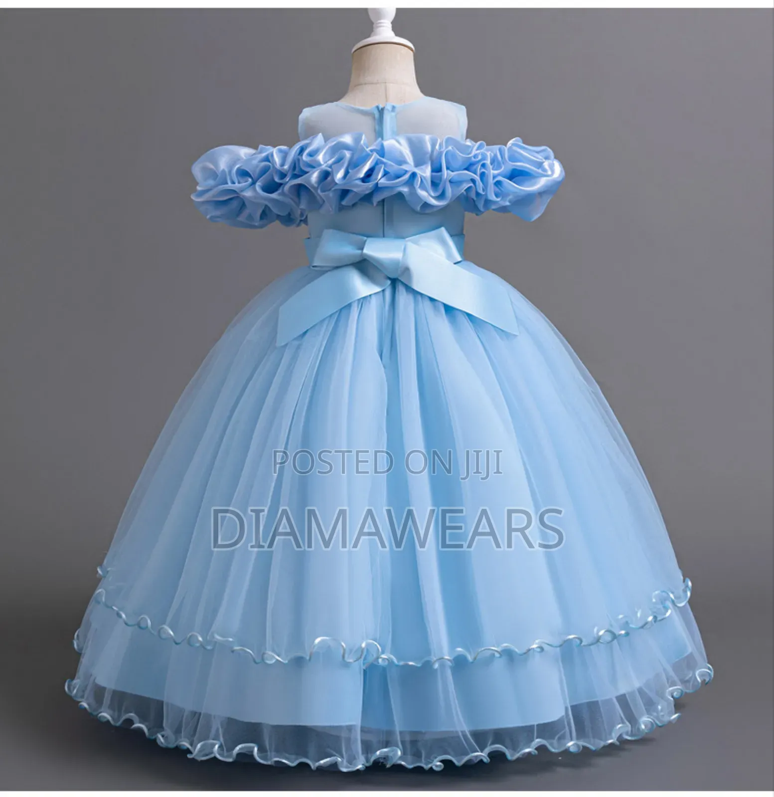 Skyblue Ruffle Princess Ceremonial Party Full Ball Gown