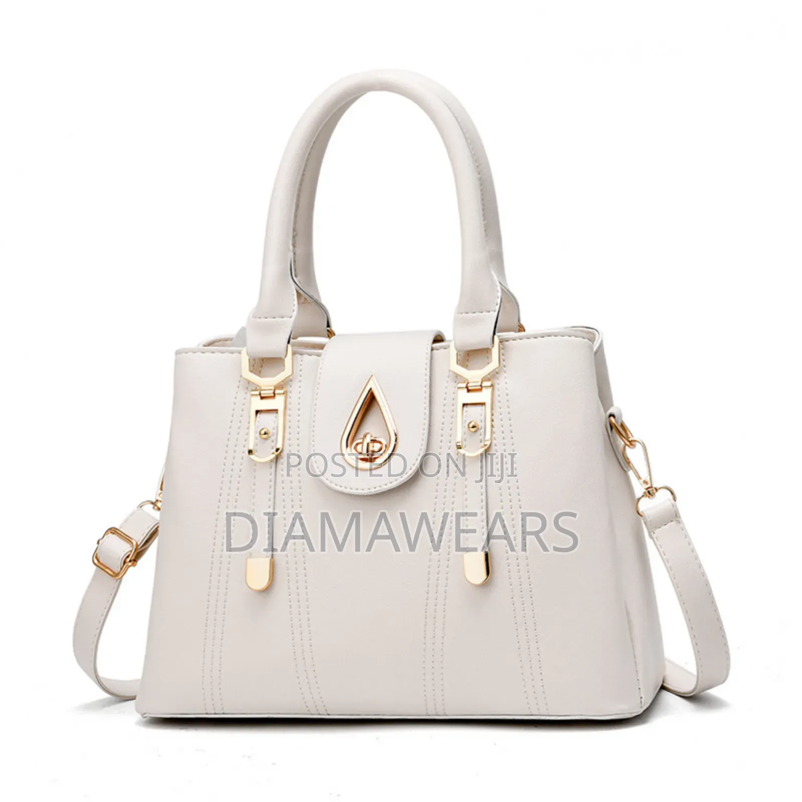 White 3 Compartment Leather Trendy Hand Bag