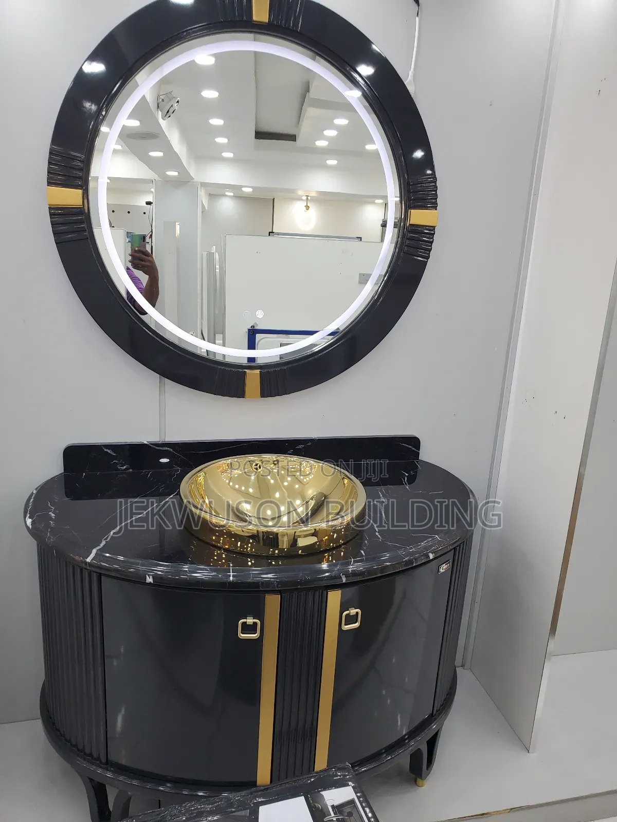 Black Cabinet With Single Basin and Smart Mirror.