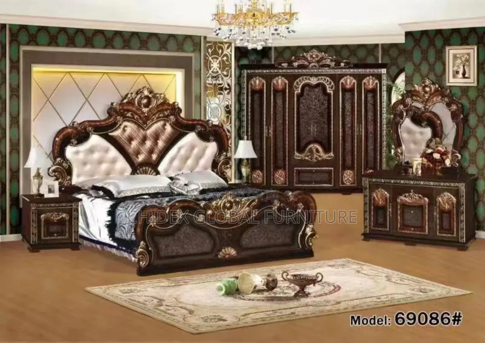 Set of Royal Bed With Two Side Drawers and Dressing Mirror