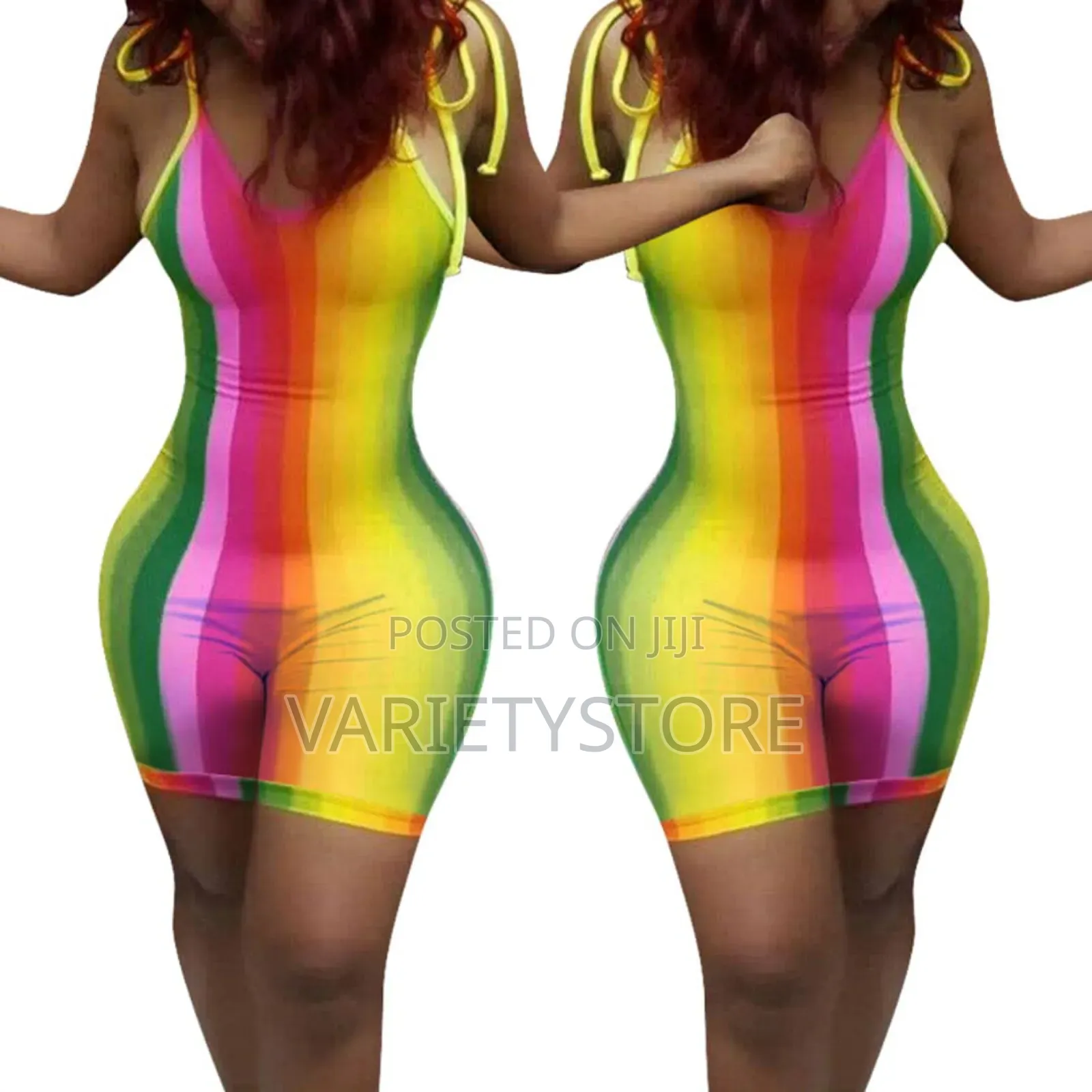 Rainbow Striped Women Sexy Mesh Body Suit Beachwear Jumpsuit