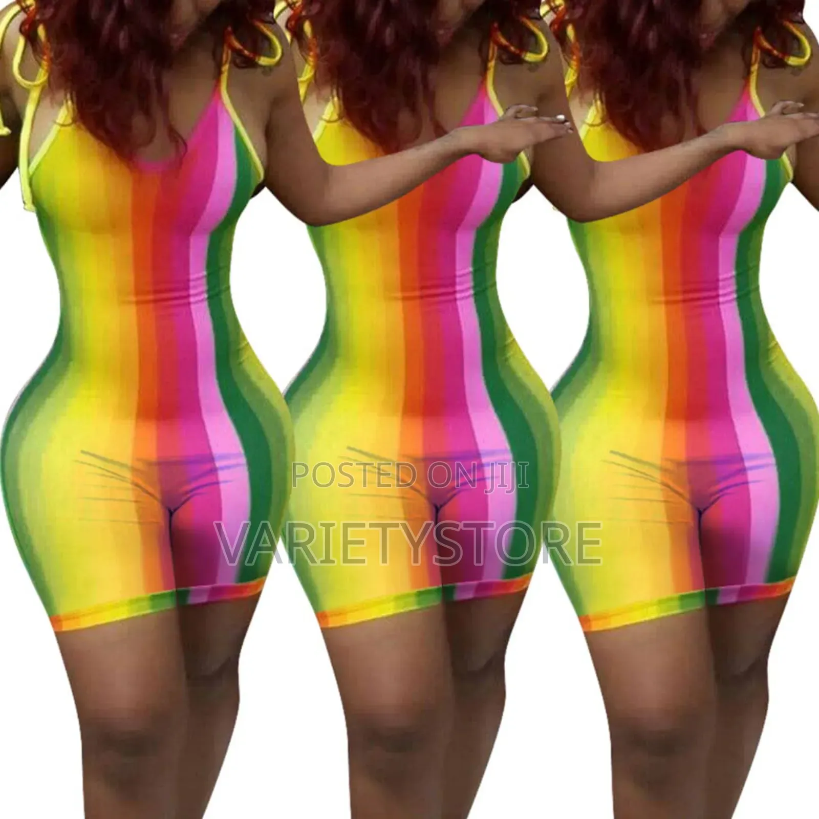 Rainbow Striped Women Sexy Mesh Body Suit Beachwear Jumpsuit