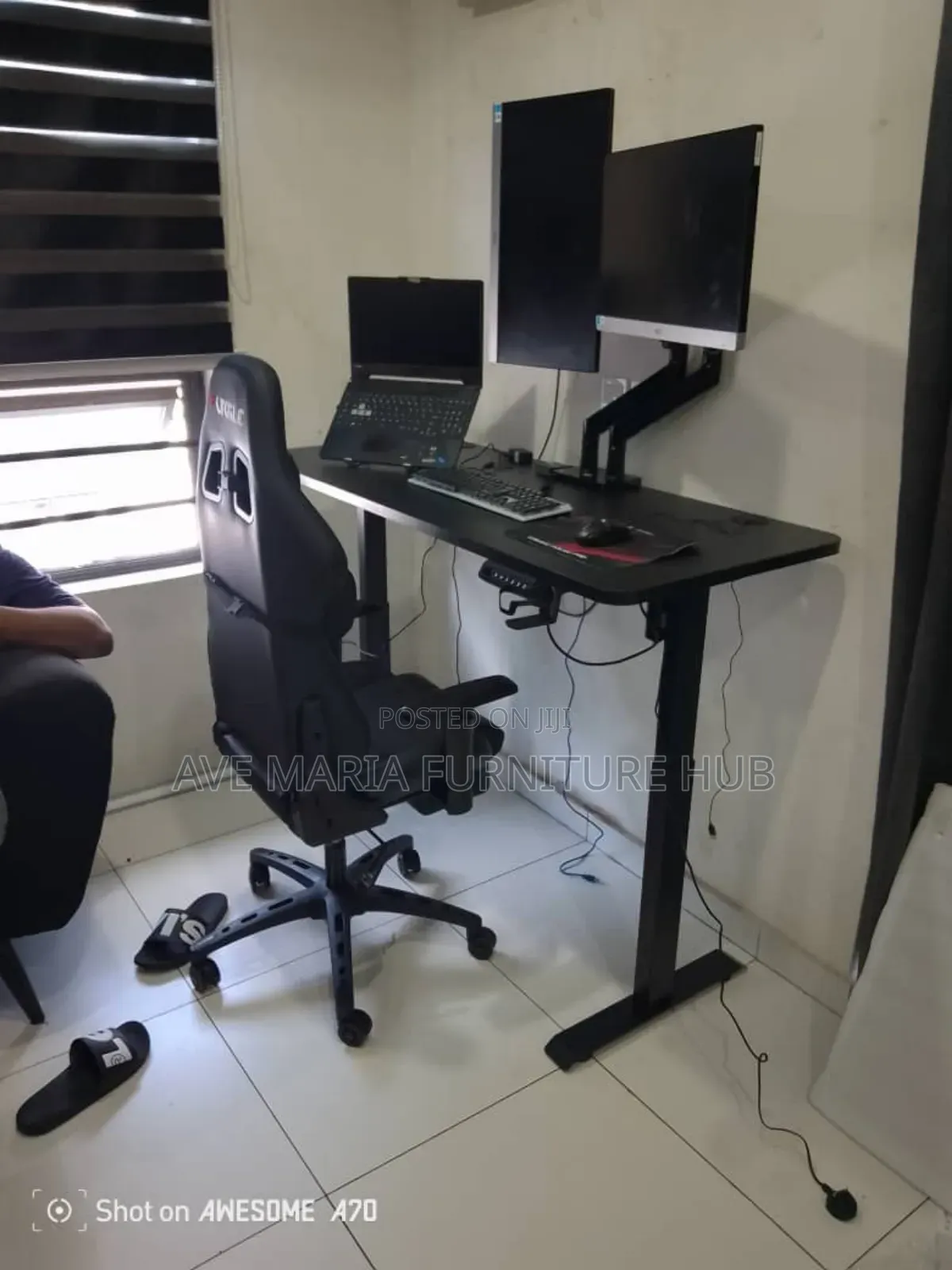 Office Electric Adjustable Height Desk and Chair.