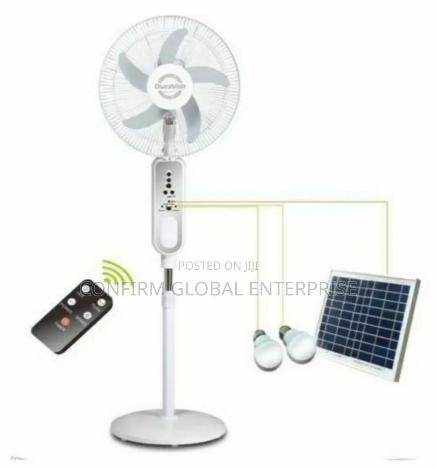 Duravolt 3-in-1 16" Rechargeable Fan + Solar Panel, Led Bolb