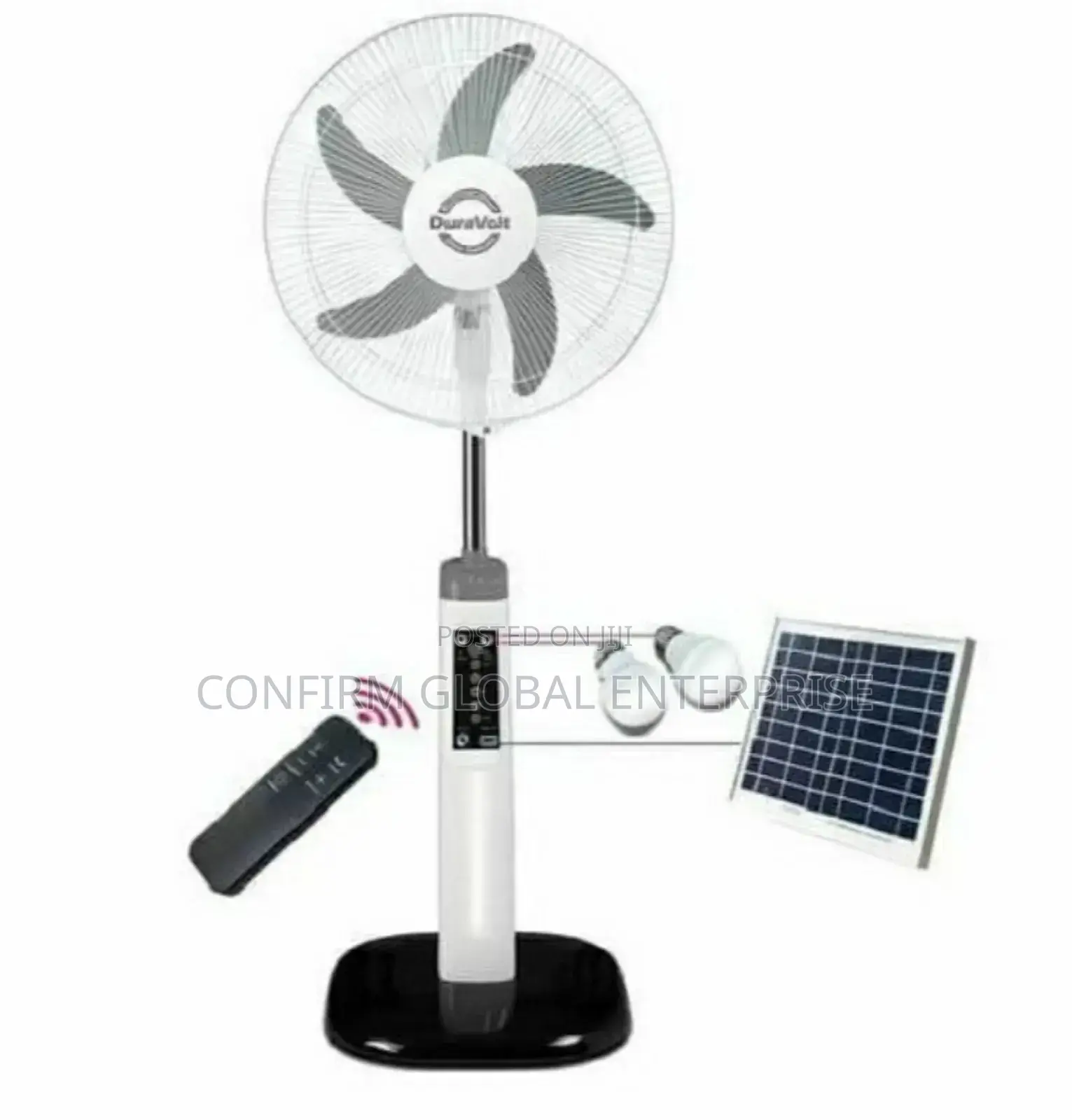 Duravolt 3-in-1 18" Rechargeable Fan + Solar Panel, Led Bolb