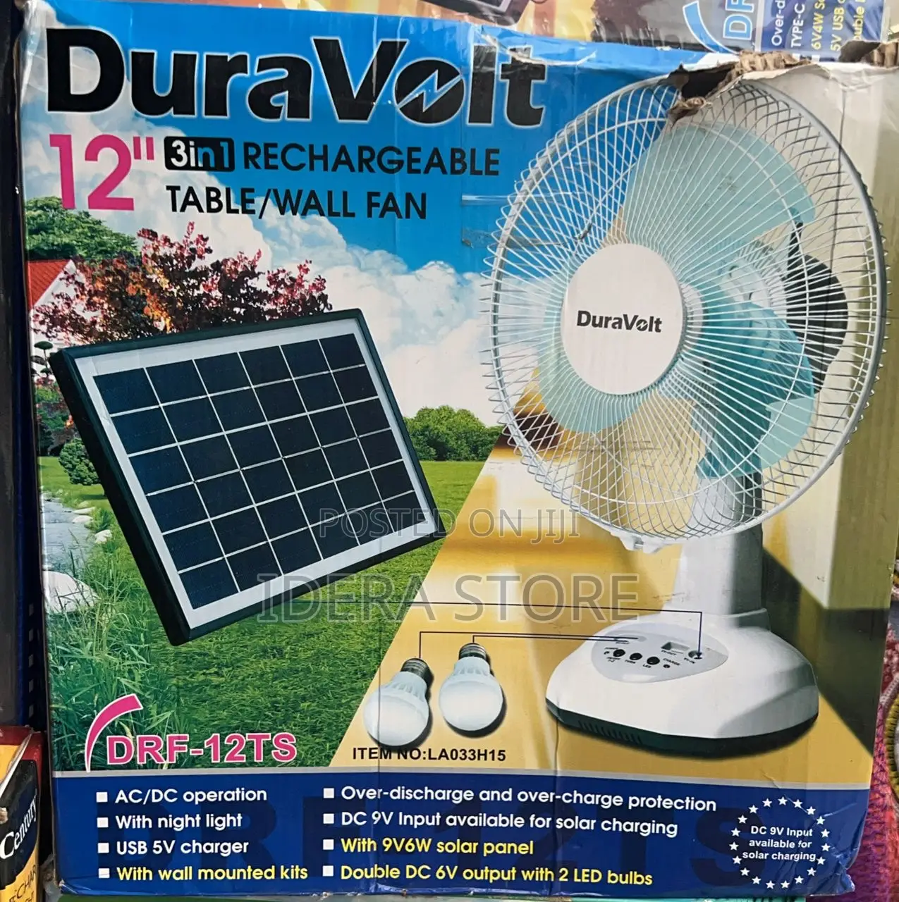 Duravolt 3-in-1 12 Inches Rechargeable Table Fan With Solar