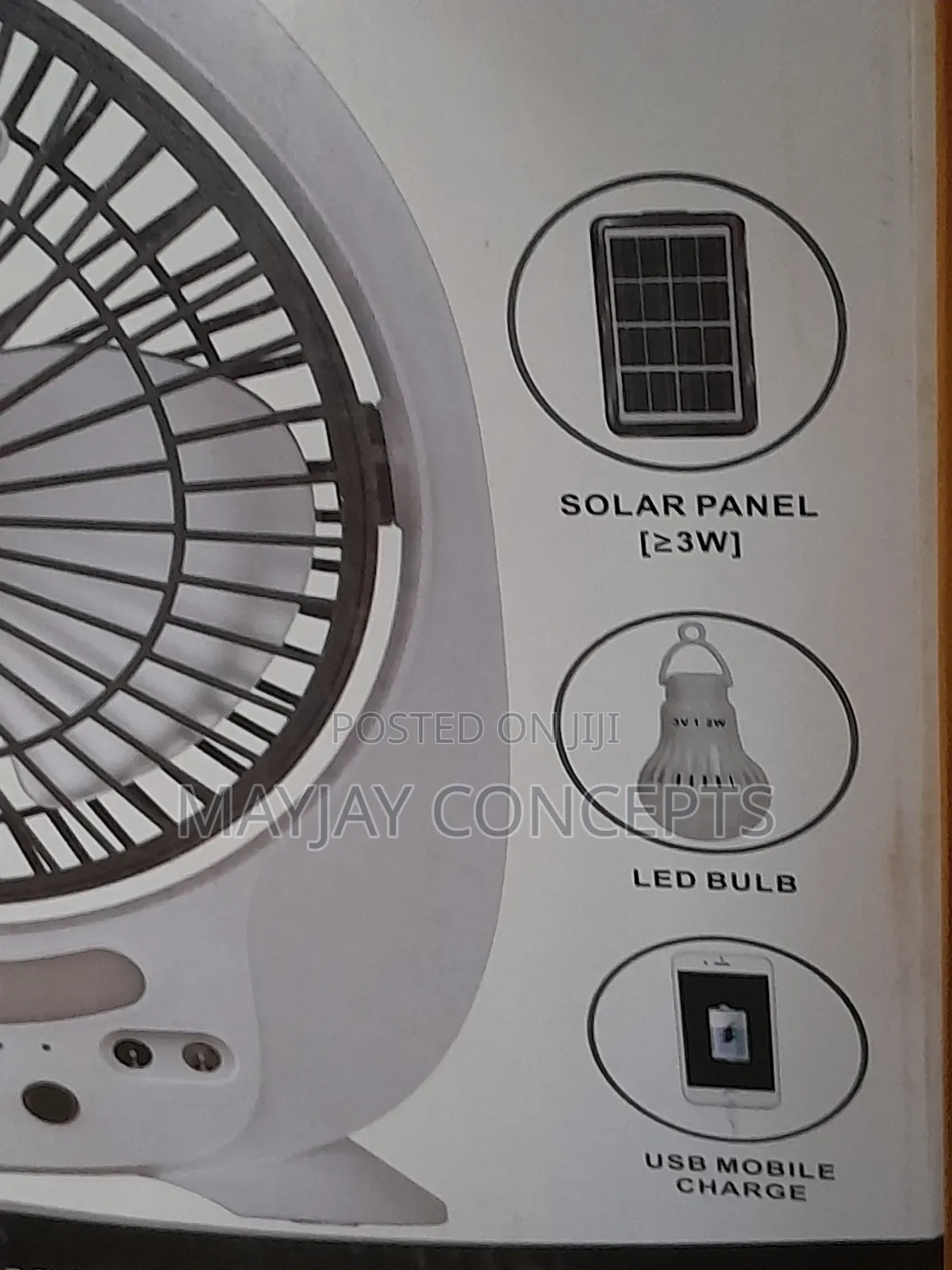 8" Century 3-in-1 Solar Rechargeable Table Fan+Panel+2-Tubes