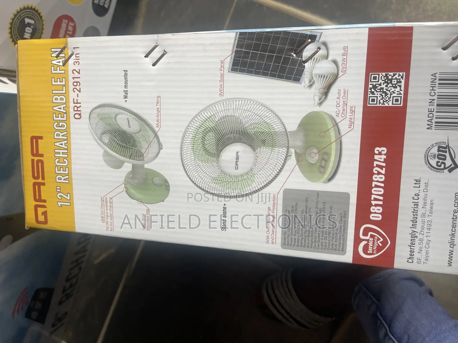Qasa 12 Inches Solar Rechargeable Fan