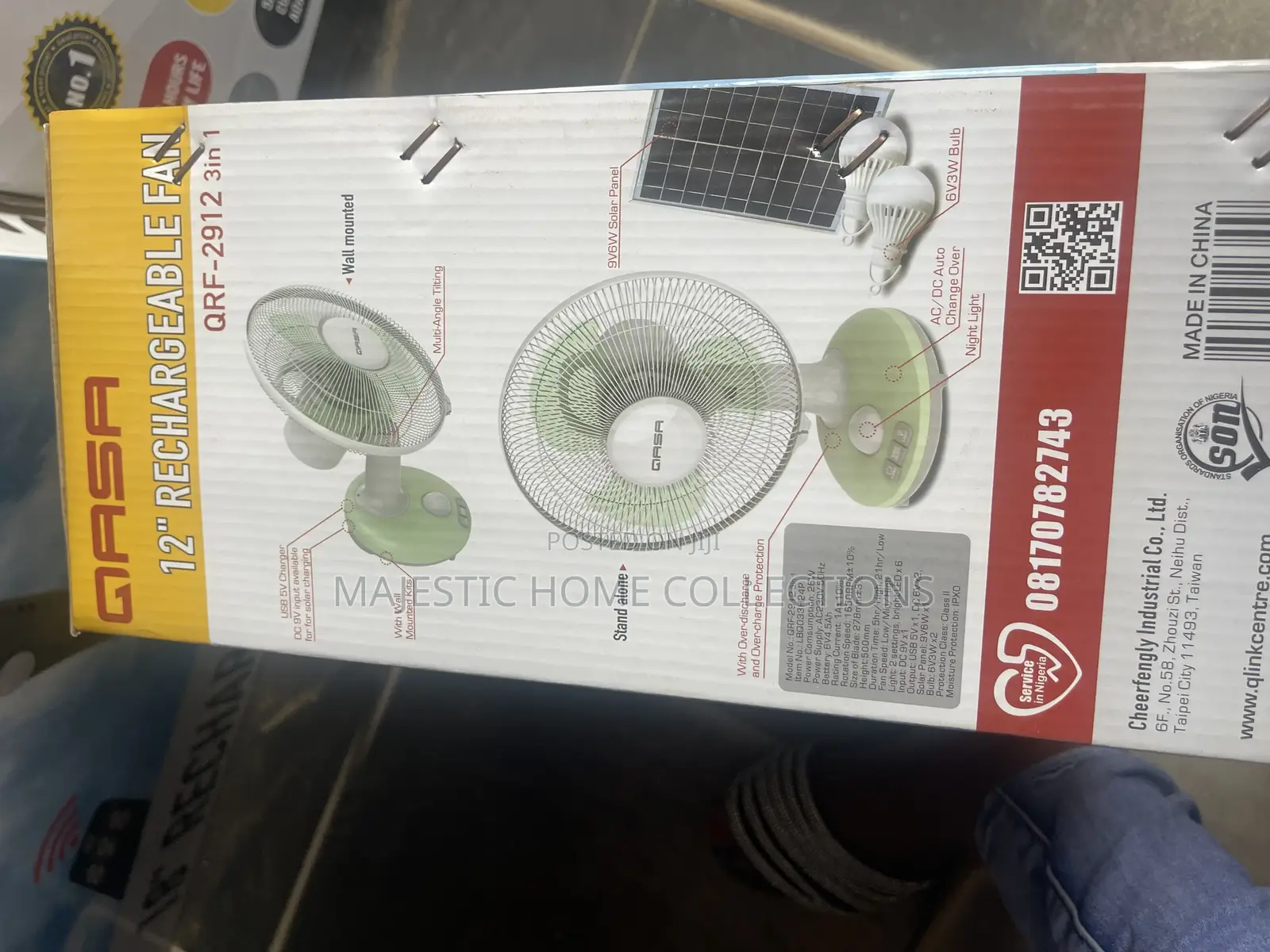 Qasa 12 Inches Solar Rechargeable Fan