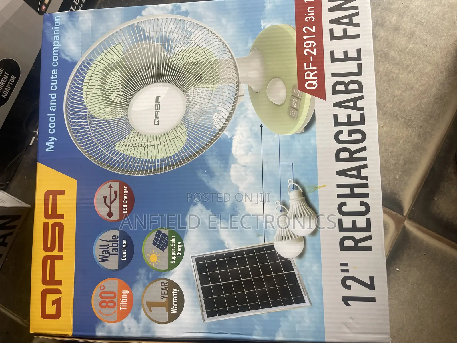 Qasa 12 Inches Solar Rechargeable Fan