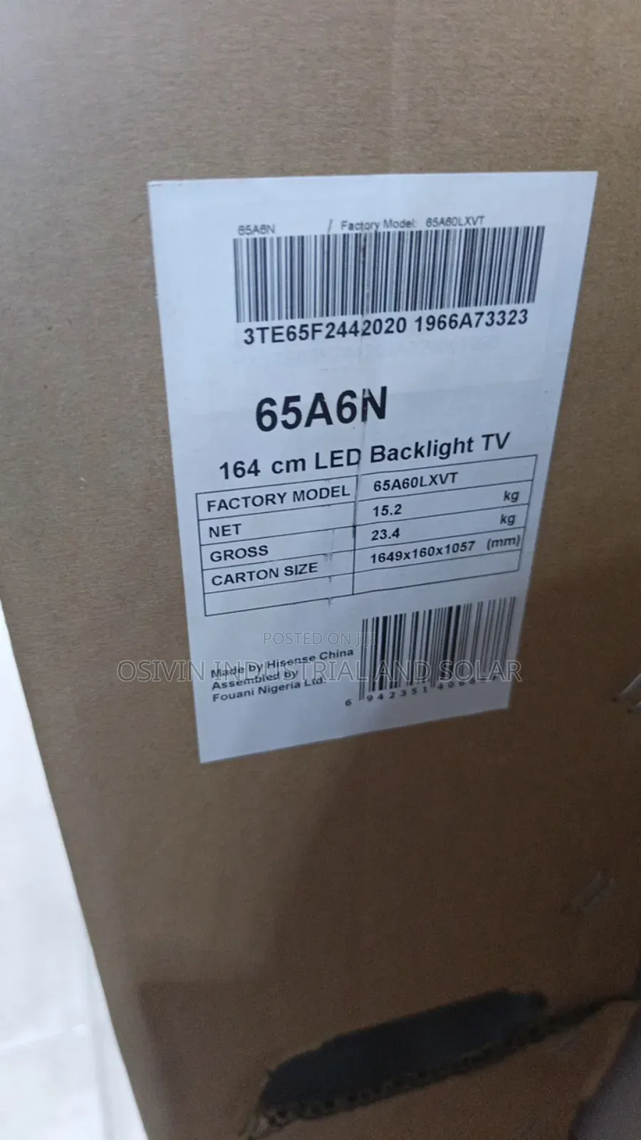 65 Inches Hisense Smart Television Model 65a60lxvt