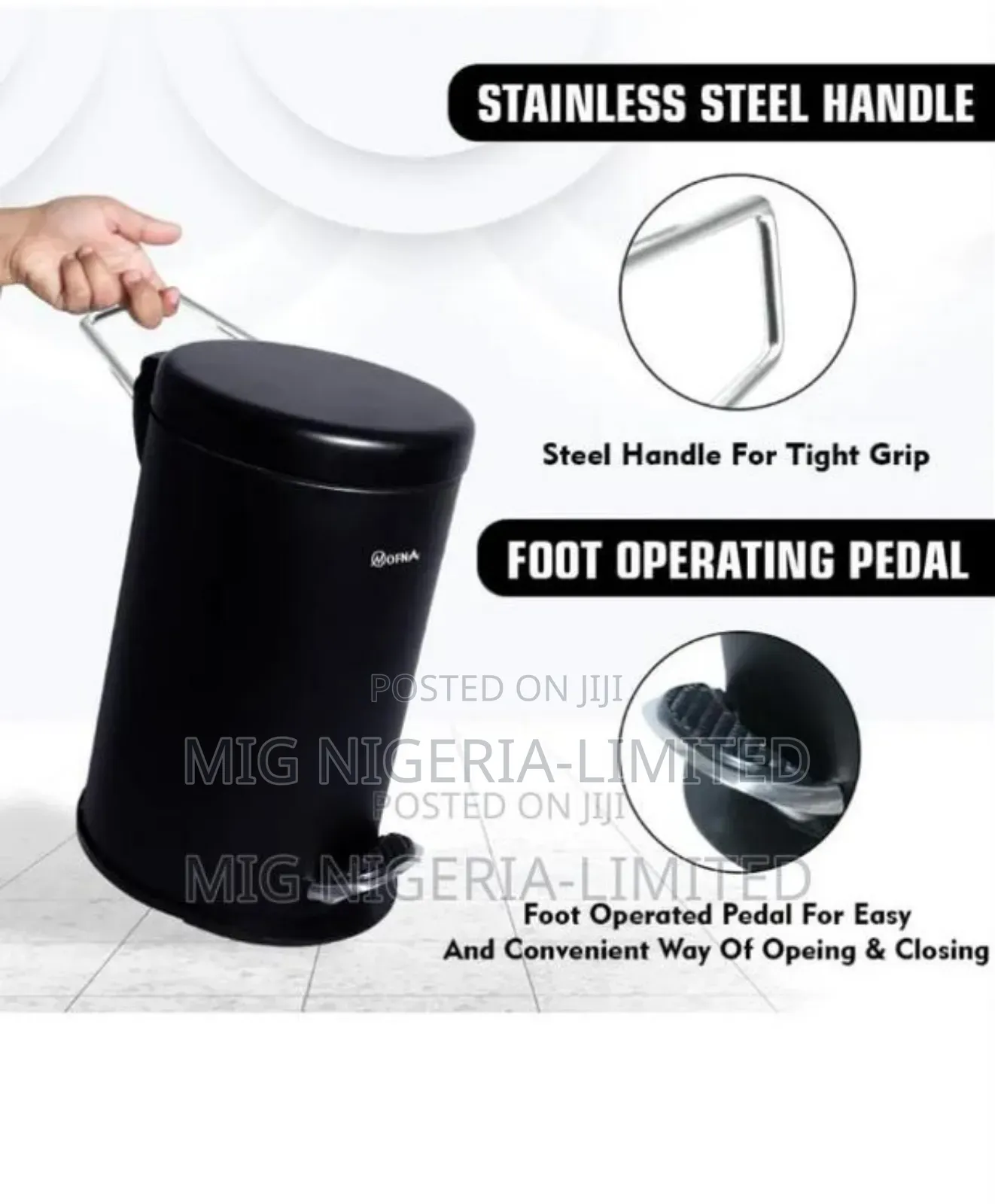 12l Black Stainless Steel Pedal Dustbin for Home Office