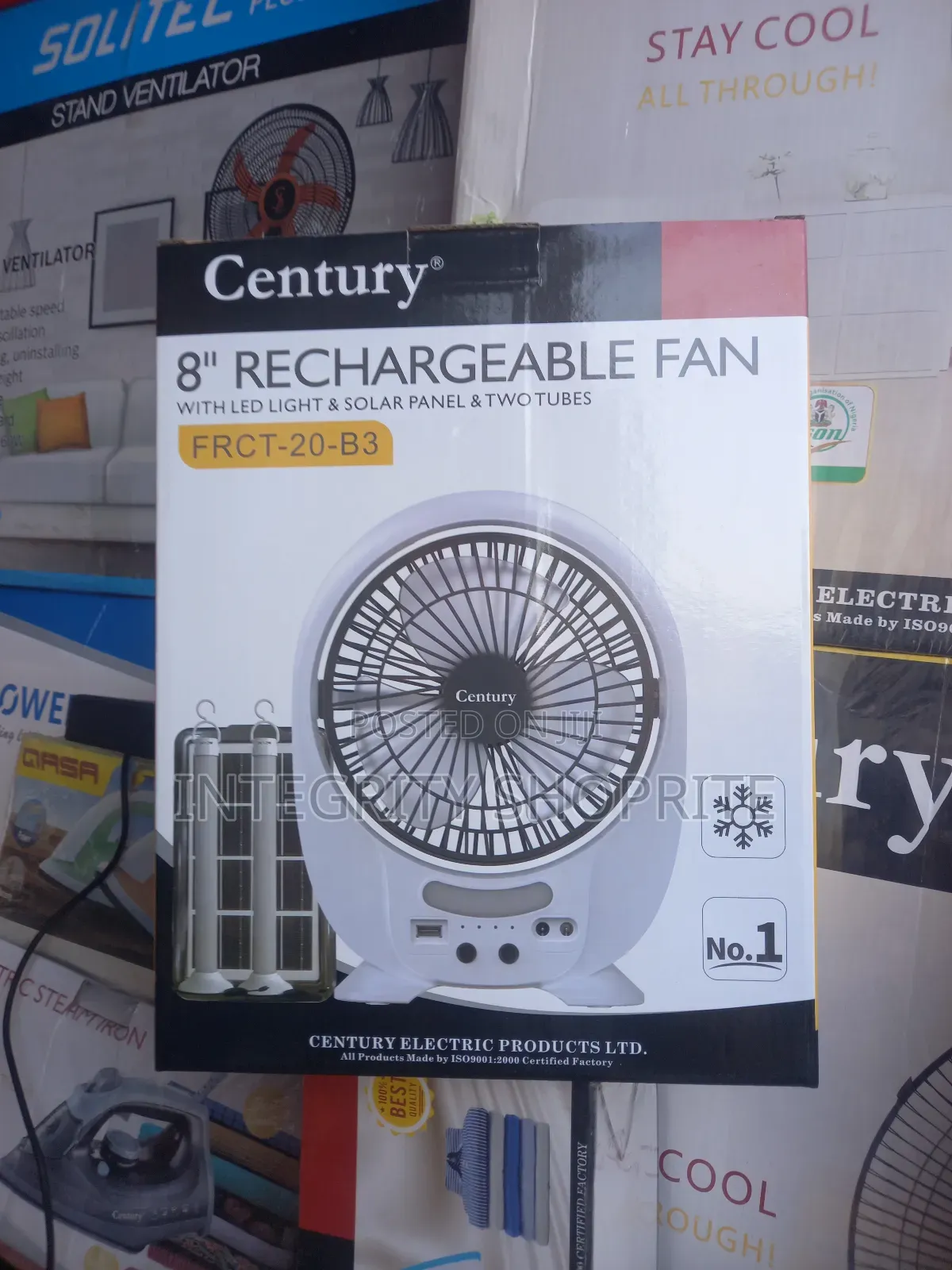 Century 8" Rechargeable Fan With Led Light Solar Panel