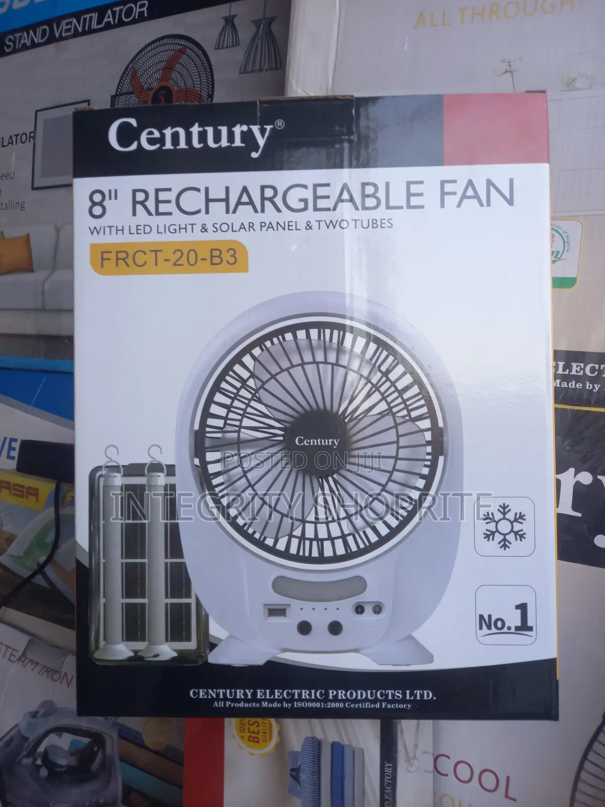 Century 8" Rechargeable Fan With Led Light Solar Panel