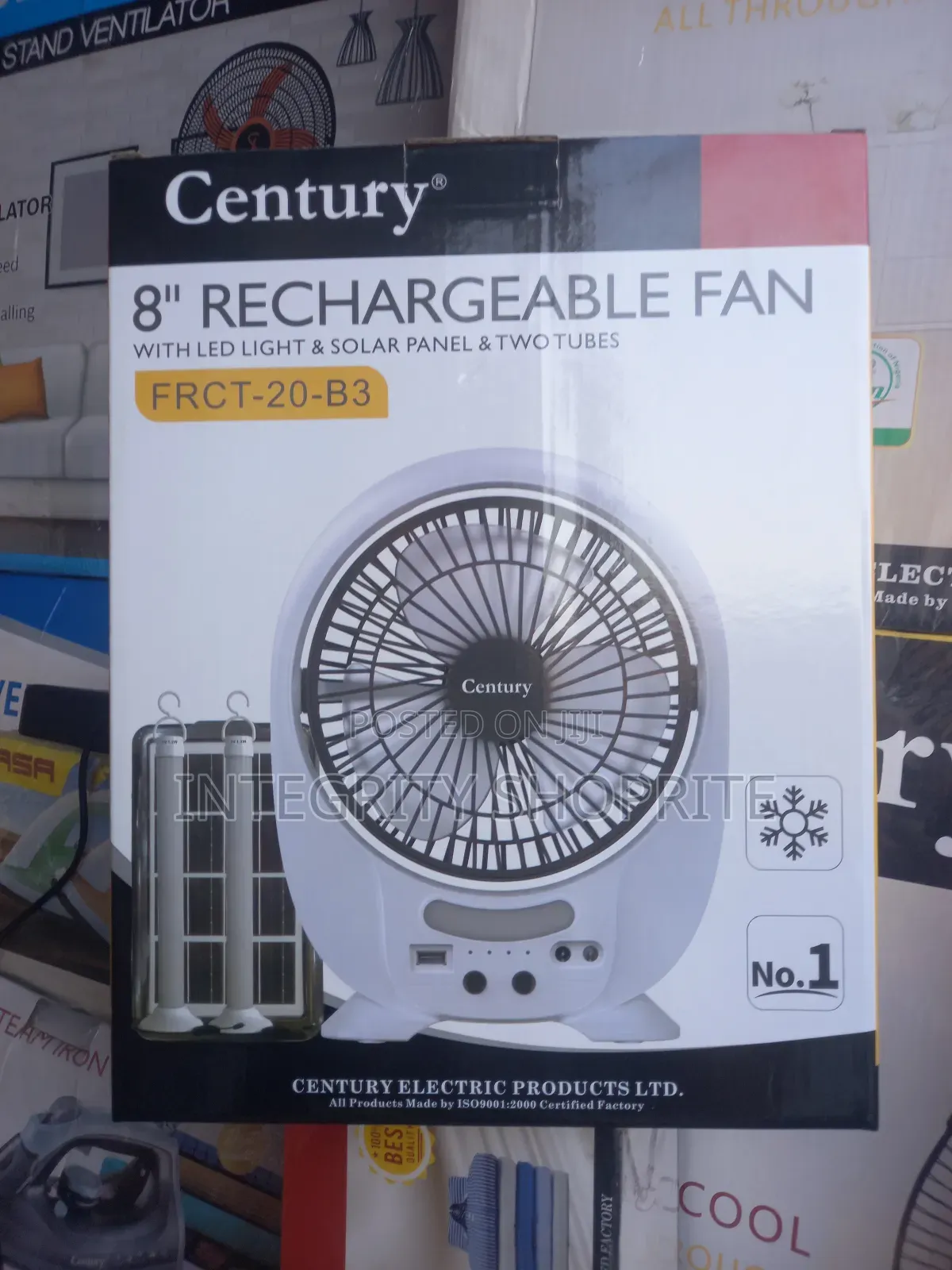 Century 8" Rechargeable Fan With Led Light Solar Panel
