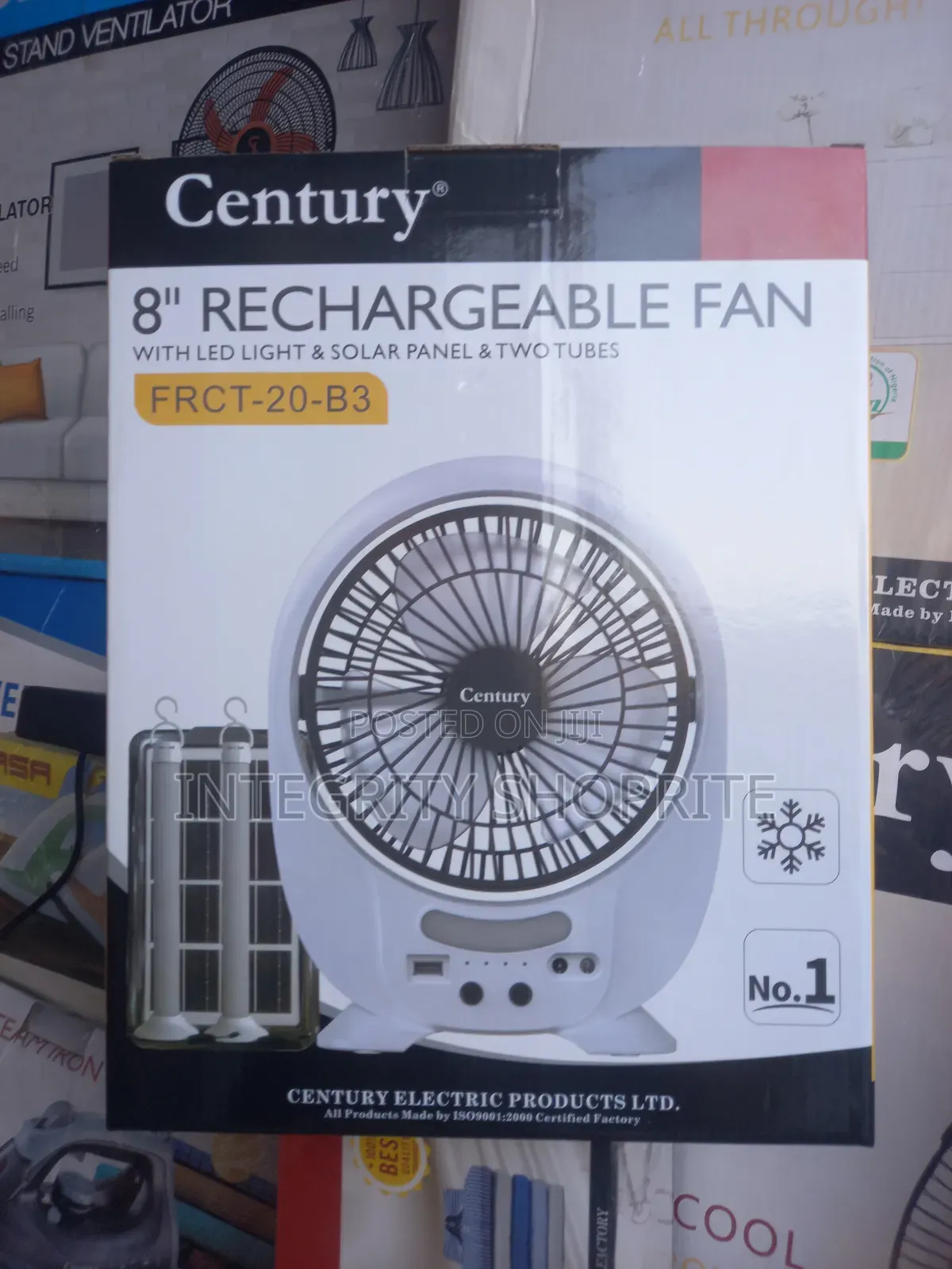 Century 8" Rechargeable Fan With Led Light Solar Panel