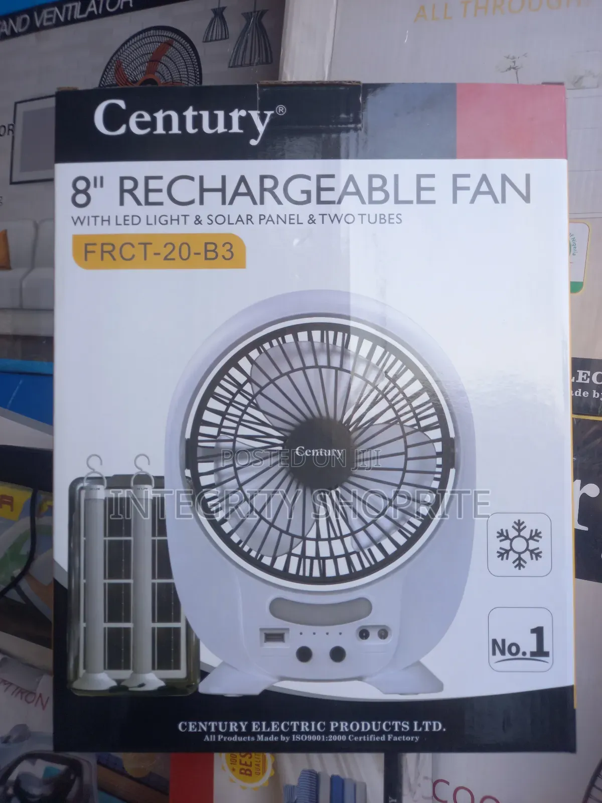 Century 8" Rechargeable Fan With Led Light Solar Panel