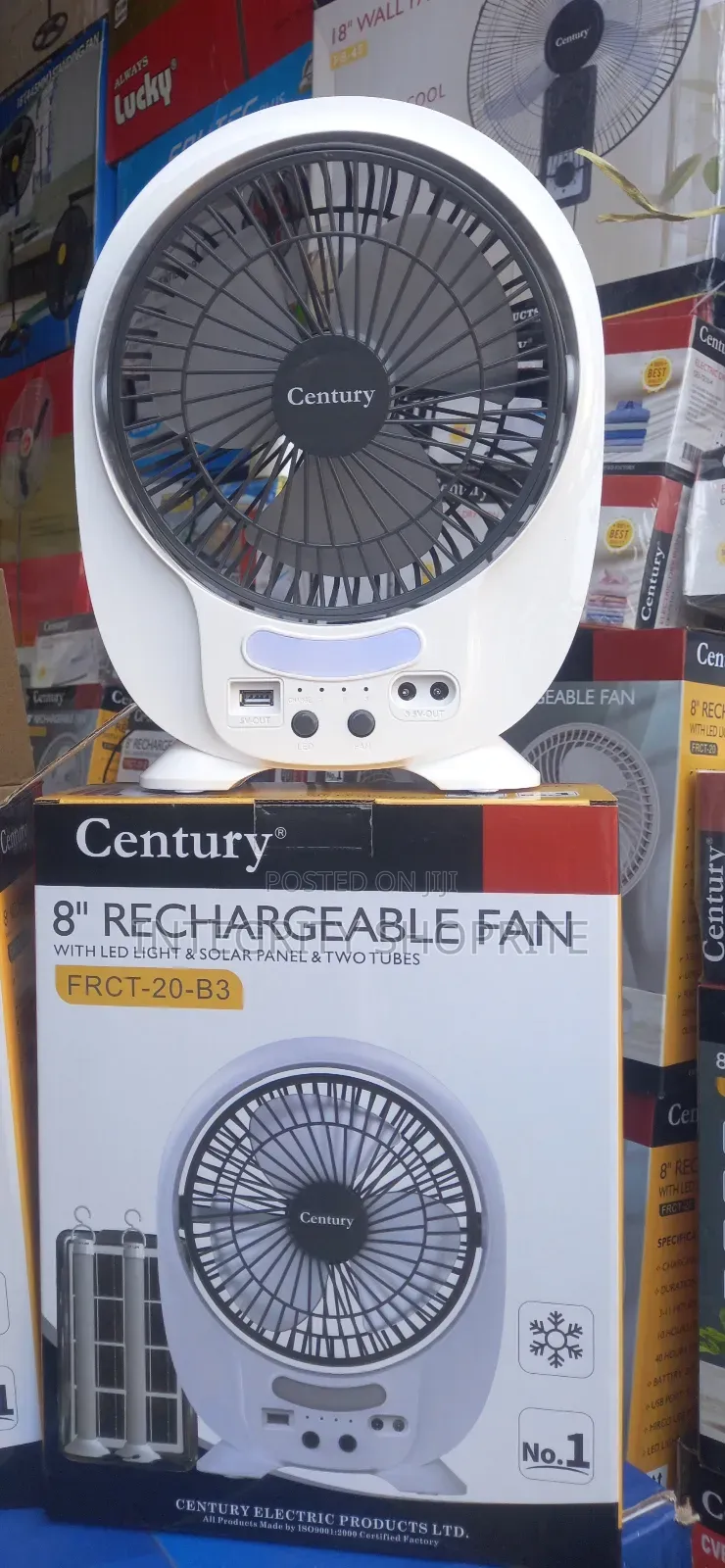 Century Table Rechargeable Fan 8" Led Light Solar Panel