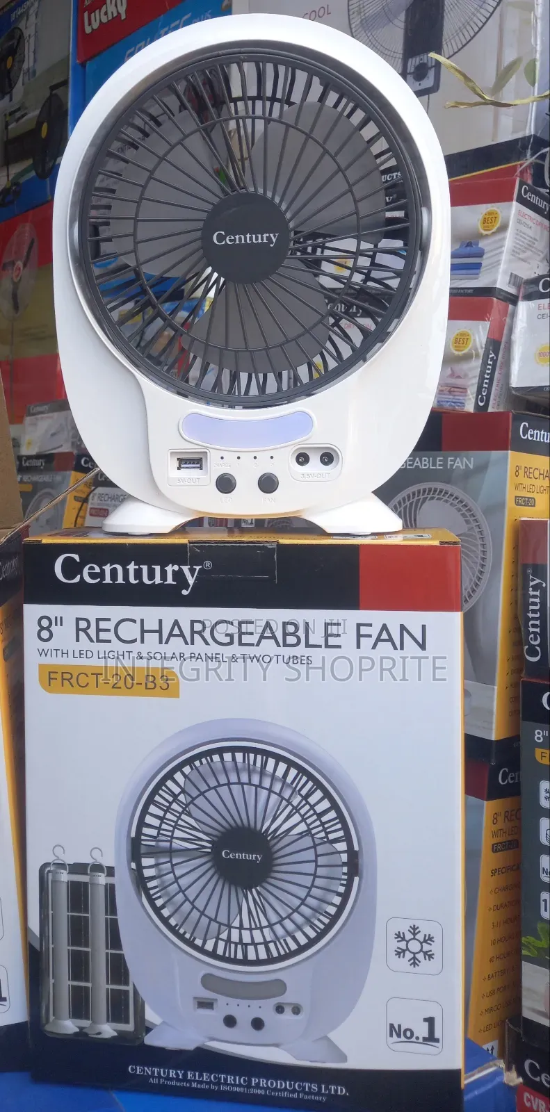 Century Table Rechargeable Fan 8" Led Light Solar Panel
