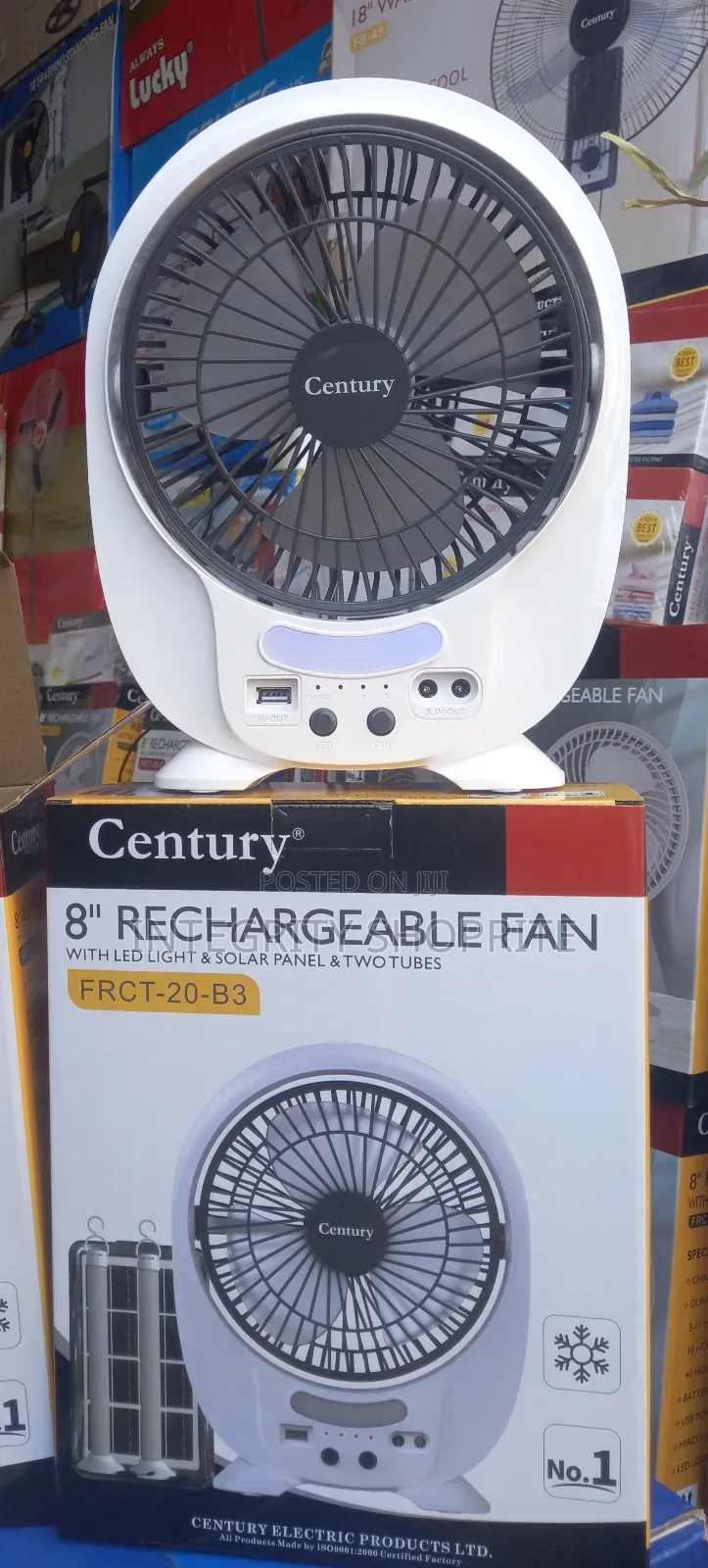 Century Table Rechargeable Fan 8" Led Light Solar Panel