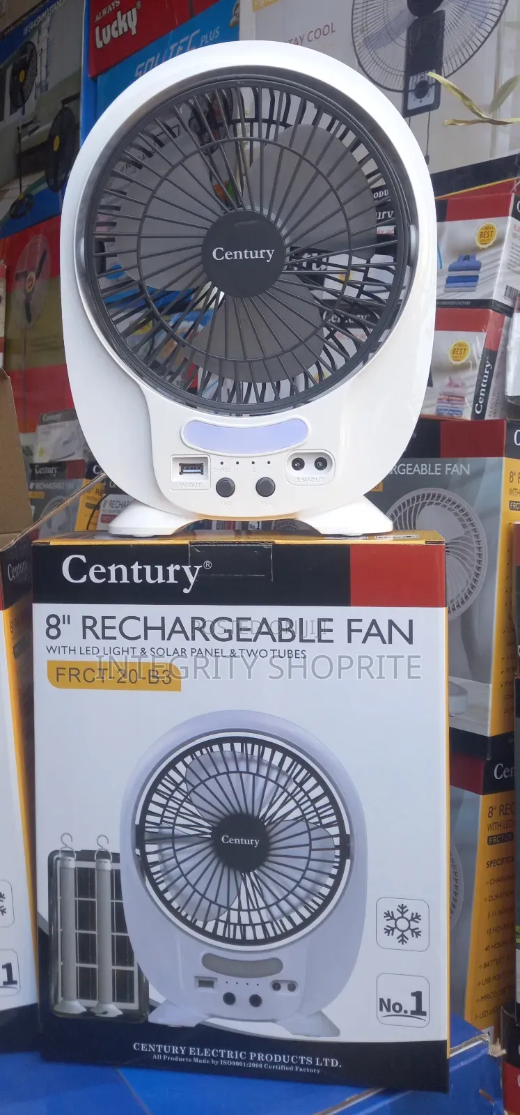 Century Table Rechargeable Fan 8" Led Light Solar Panel