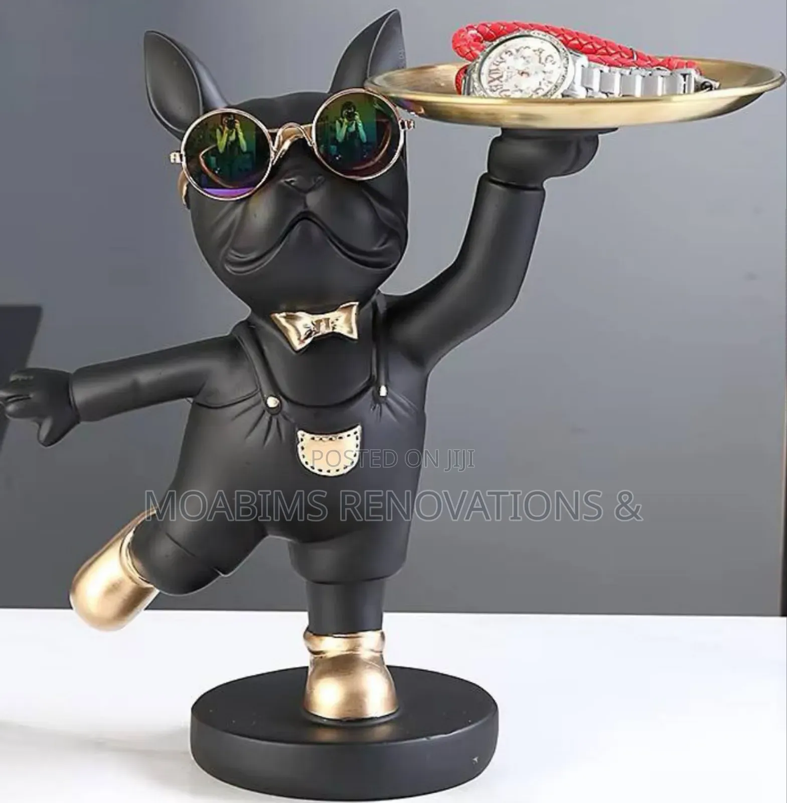 Black Resin Bulldog Decorative Figurine for Placing Items