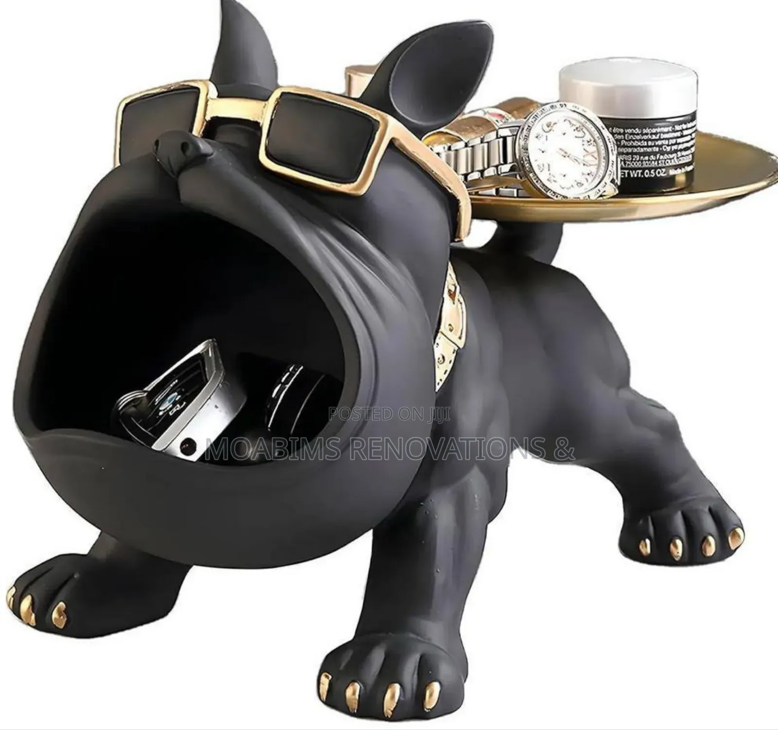 Black Resin Bulldog Decorative Figurine for Placing Items