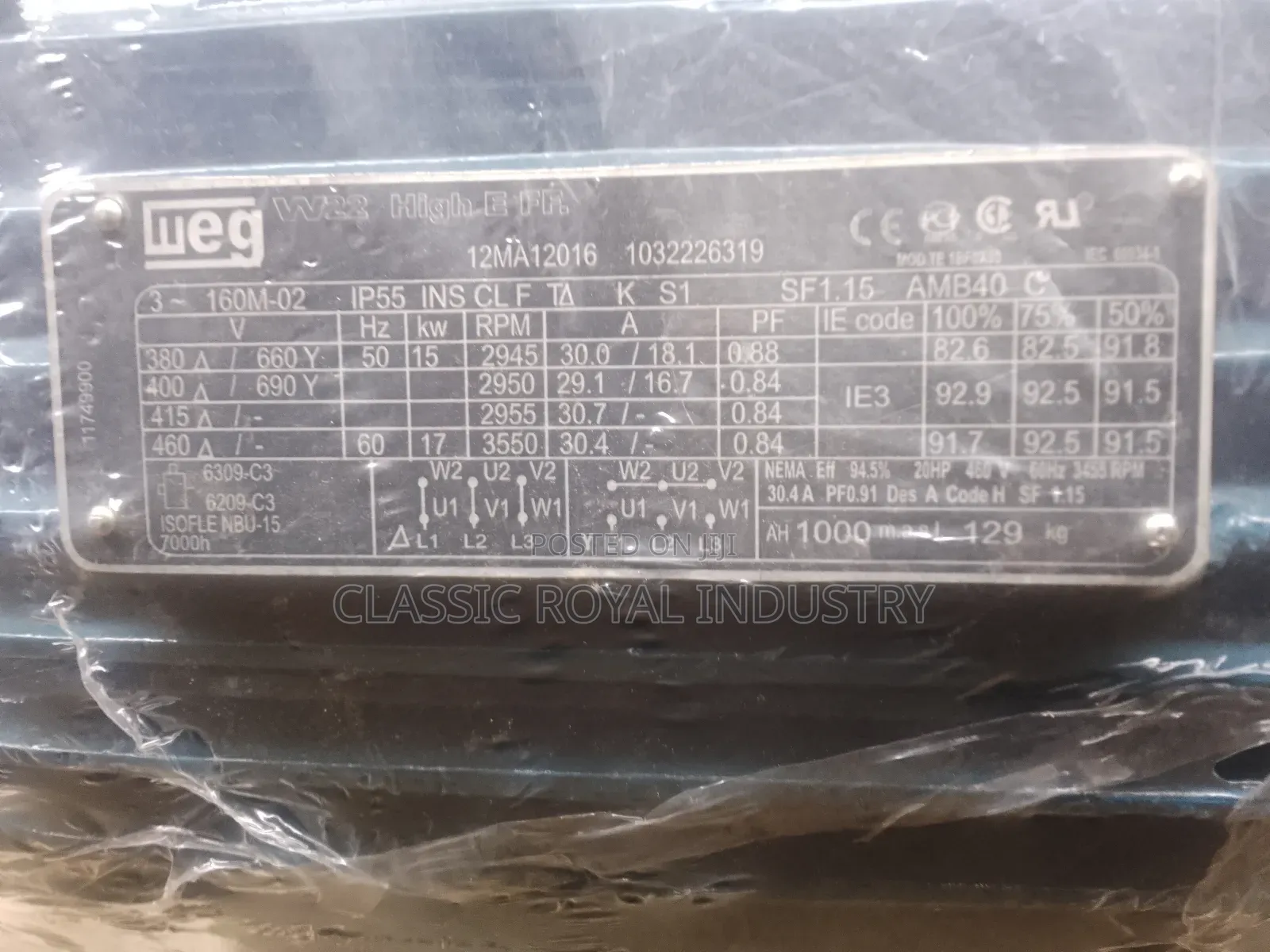 20 HP Weg Electric Motor 2 Pole 15 Kw 2945 RPM