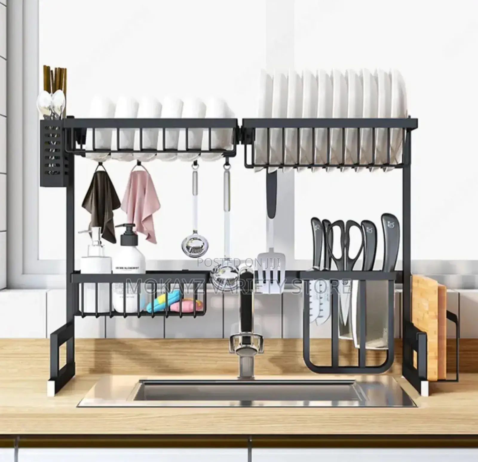 Over the Sink Large Kitchen Metal Adjustable Plate Rack