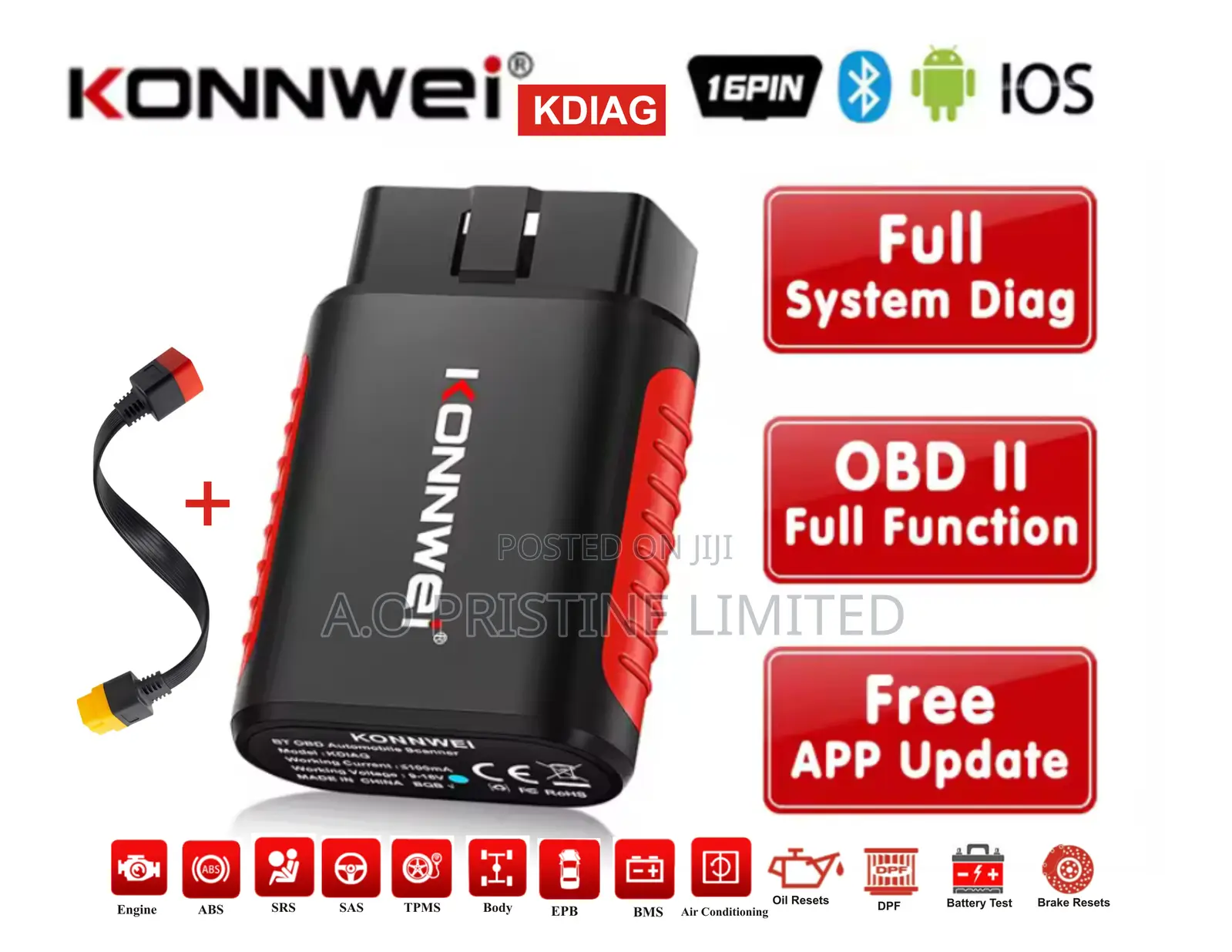 Konnwei Kdiag Car Scanner With Obd Cable Lifetime Free Use