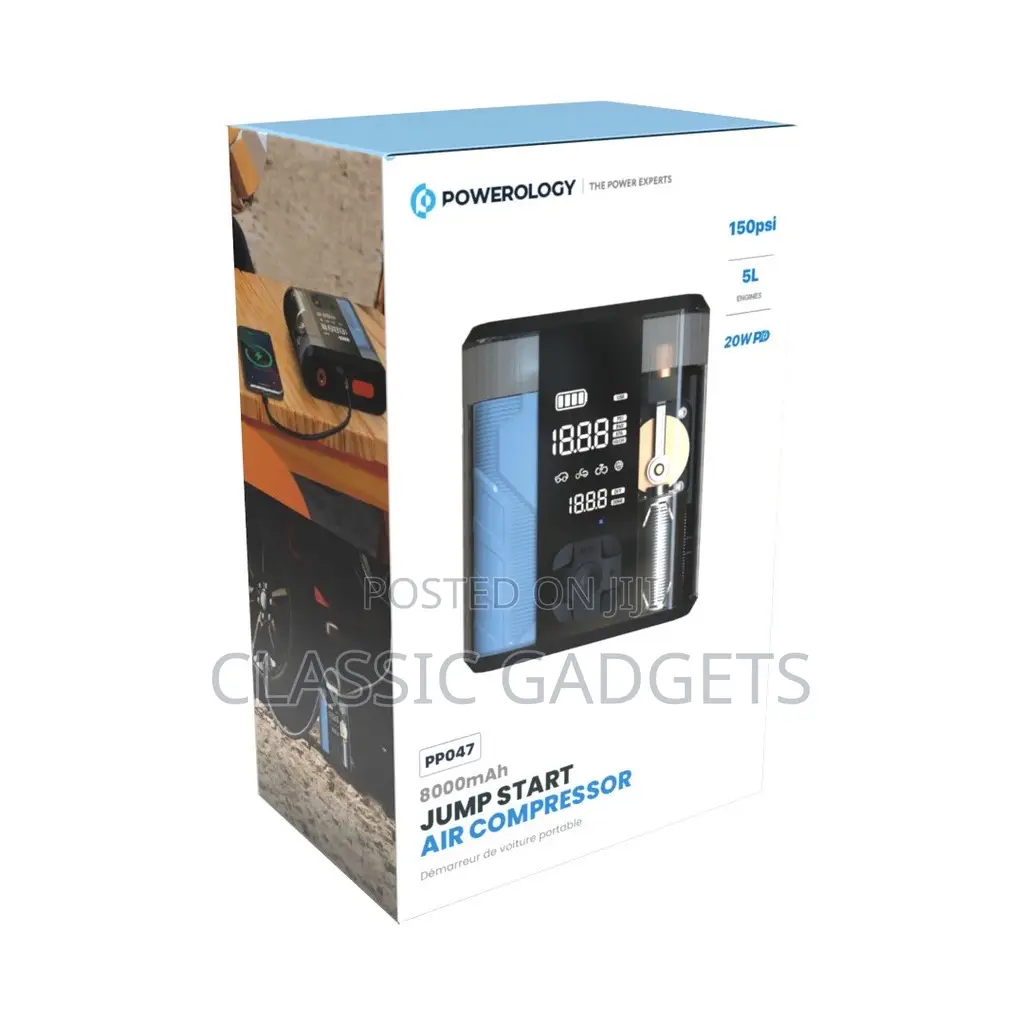 Powerology Pp047 8800mah Jump Start Air Compressor