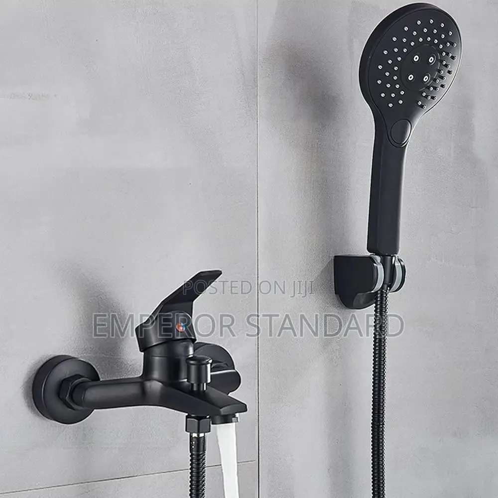 Black Bath Mixer Tap With Hand Shower, Wall Bathroom