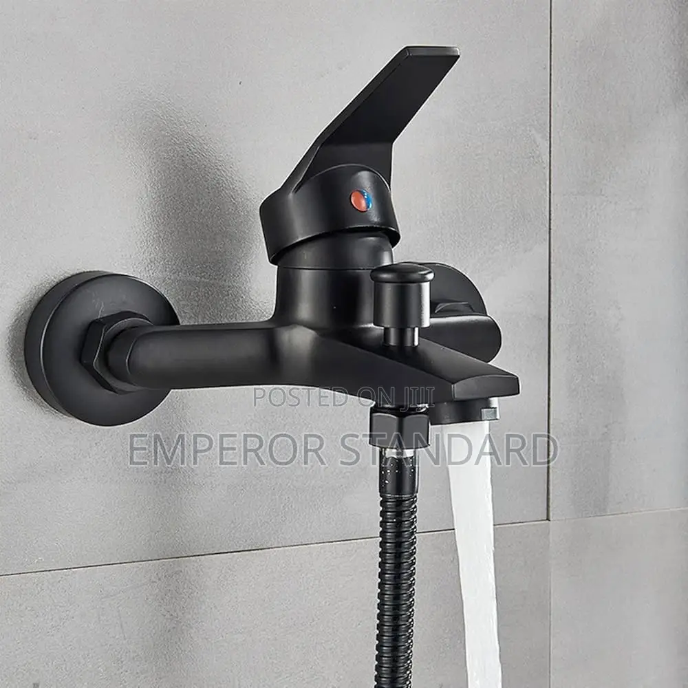 Black Bath Mixer Tap With Hand Shower, Wall Bathroom