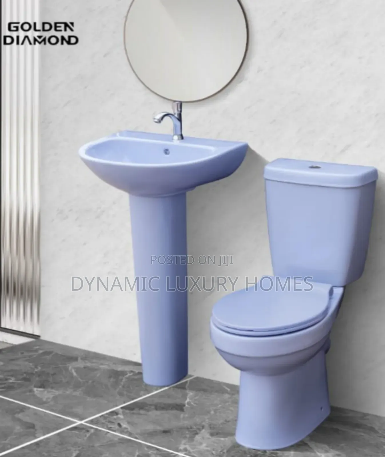 Complete Set Golden Diamond Sky Blue Colour Water Closet