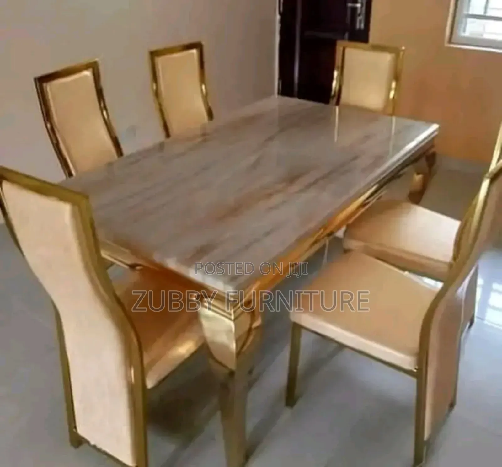 Quality and Imported Marble Top Dining Table by 6 Chairs