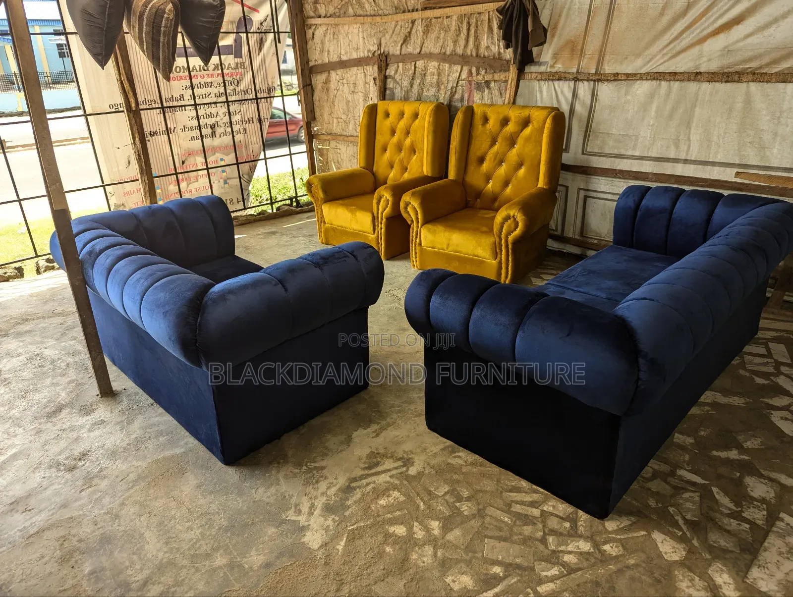 Complete Set of Velvet Fabric Sofa by Blackdiamondfurniture