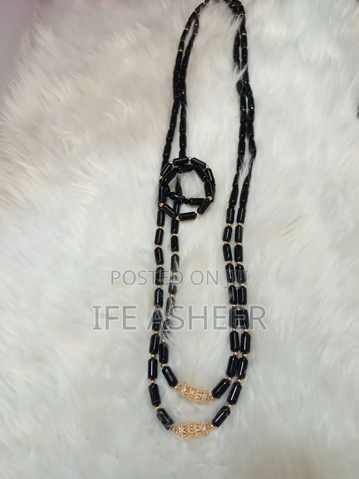 Black Gold Above Navel Length Neck Beads, 2 Bracelets