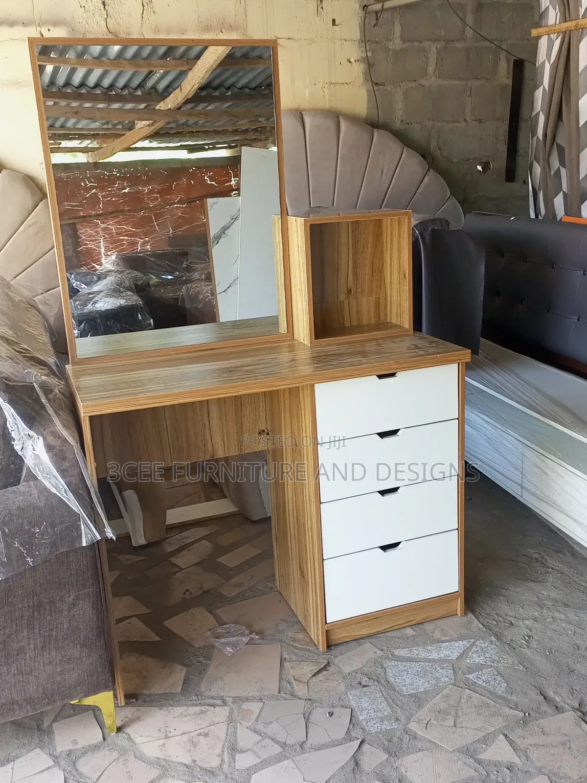 Brown Cida- White Combo Dresser Mirror Cabinet