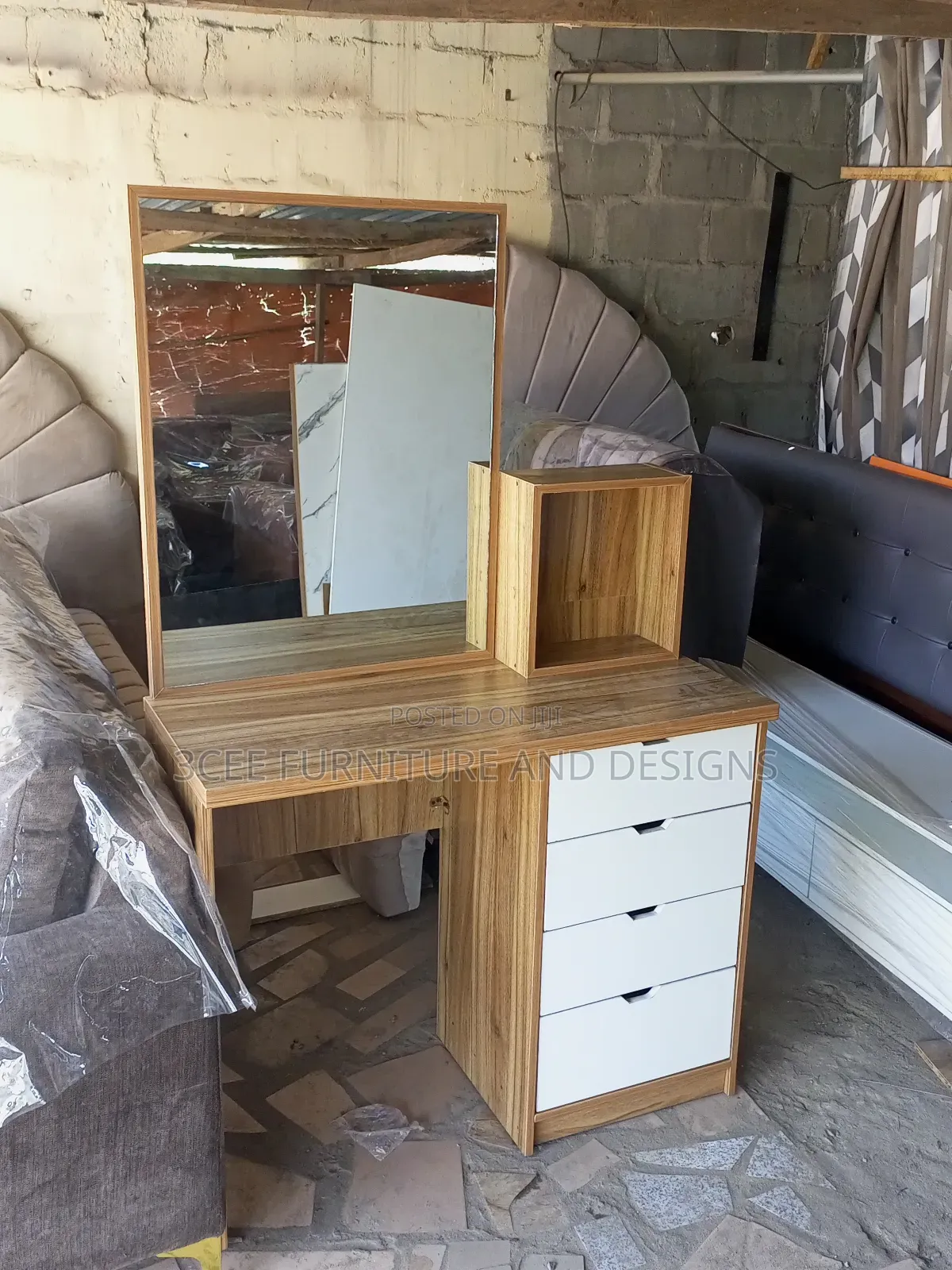 Brown Cida- White Combo Dresser Mirror Cabinet