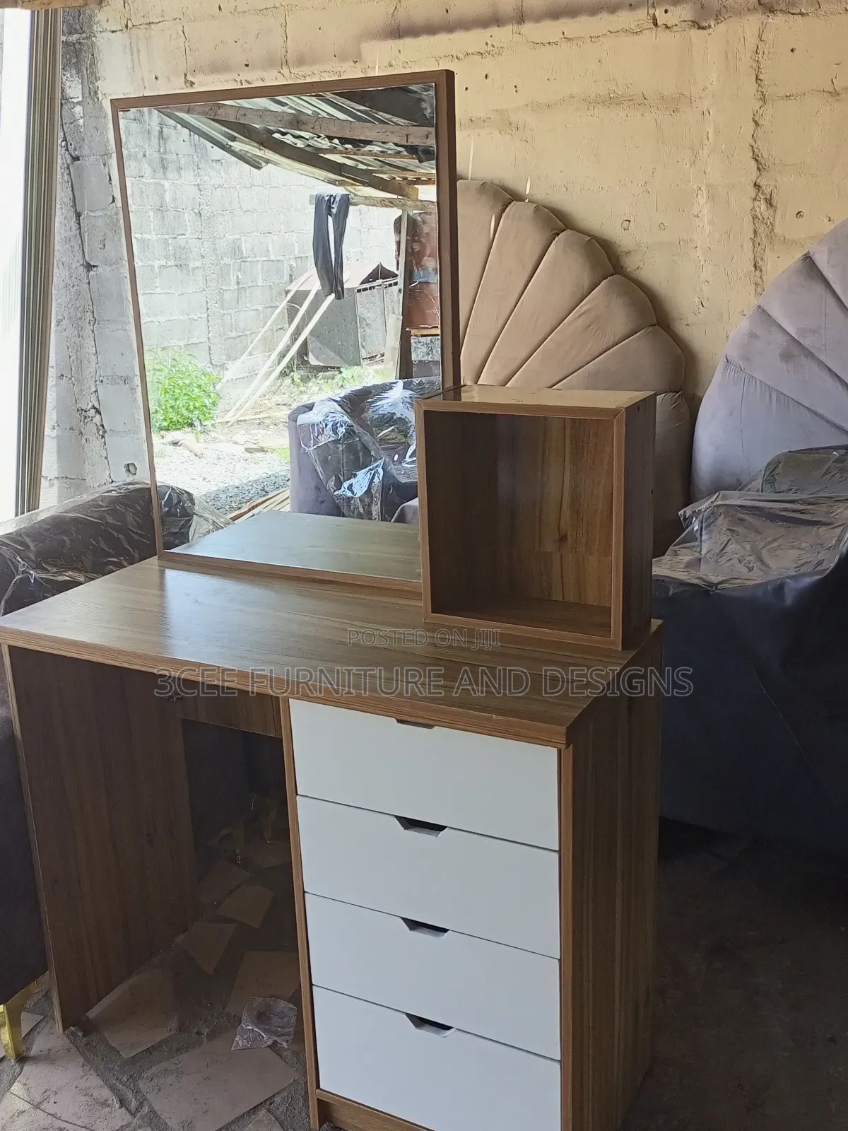 Brown Cida- White Combo Dresser Mirror Cabinet