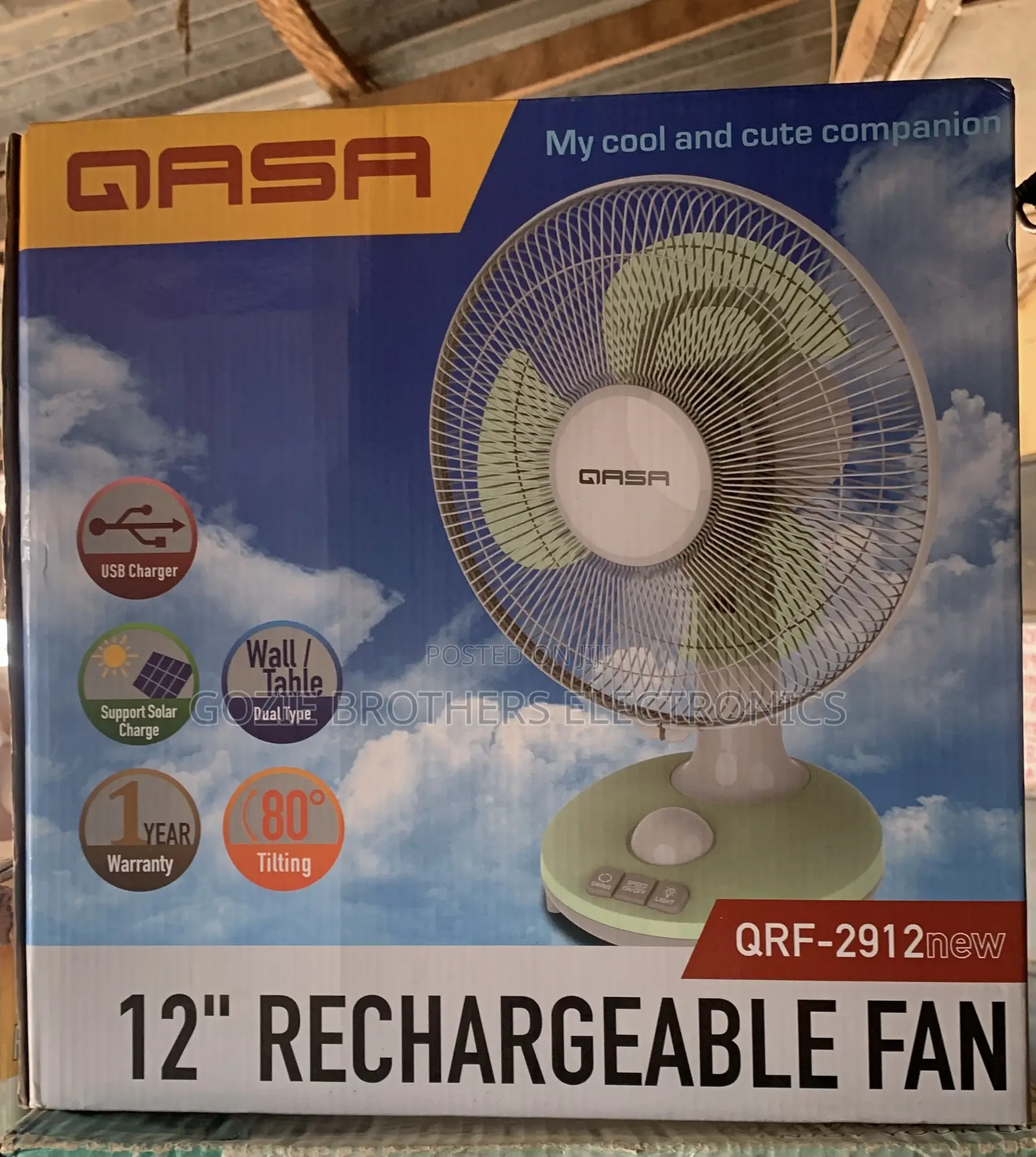 Qasa Rechargeable Table/Wall Fan 12 Inches