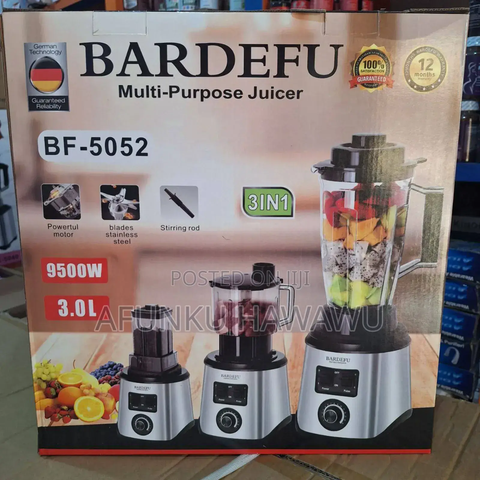 8 In1 Bardefu Blender (5052) 9500watt, 3litres , 8blades