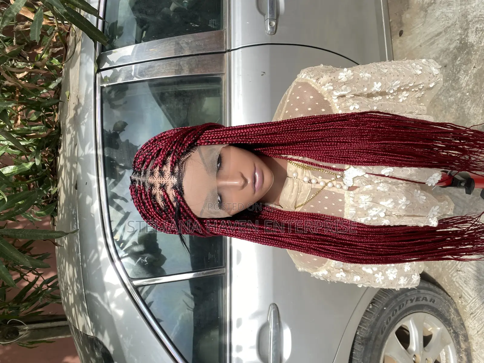 Knotless Braided Wig Burgundy